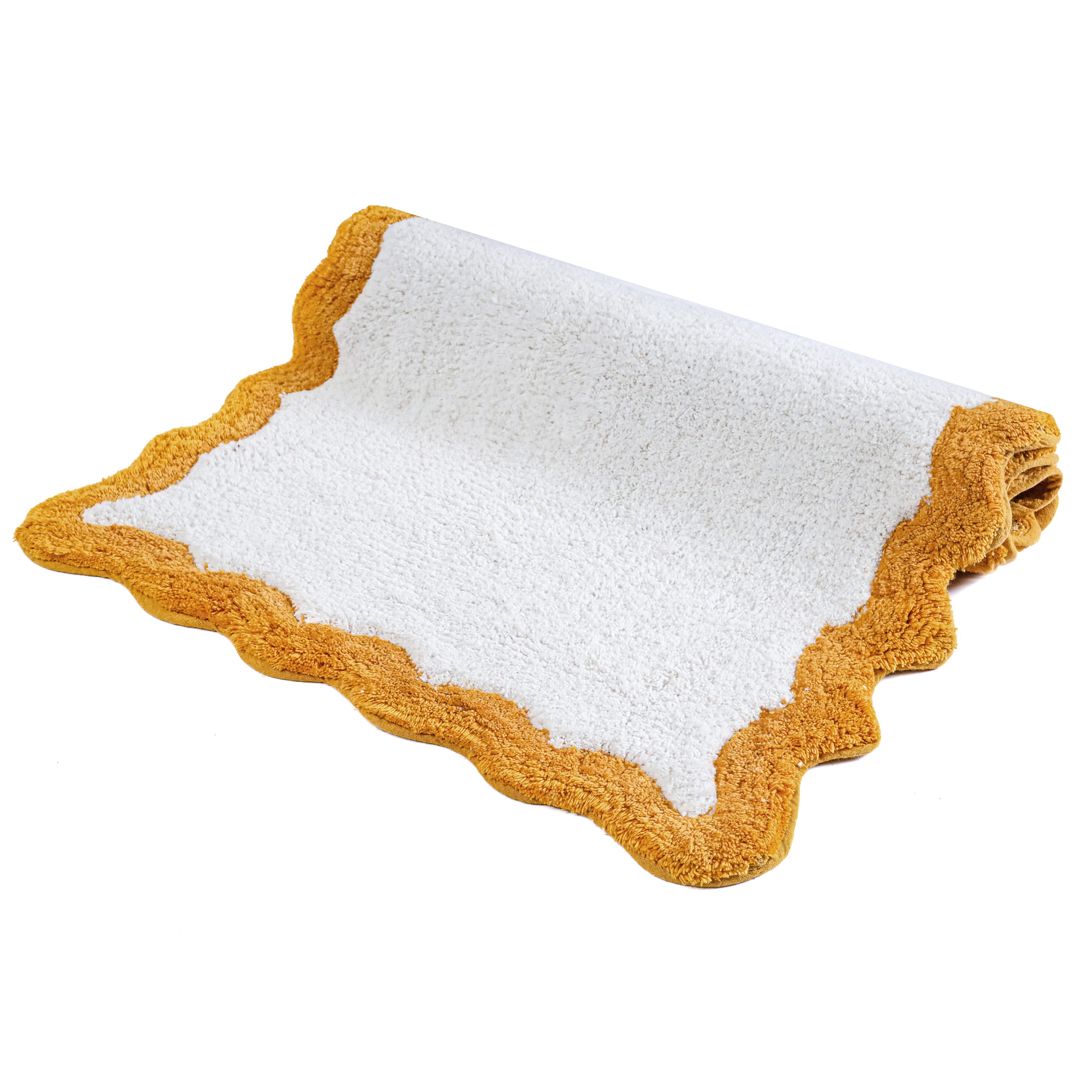 Cotton Scalloped Bathmat with Antiskid 20"x32" Beige – 100% Cotton Scalloped Bath Mat, Anti Skid, Soft & Absorbent Bathroom Rug for Shower, Tub & Entryway