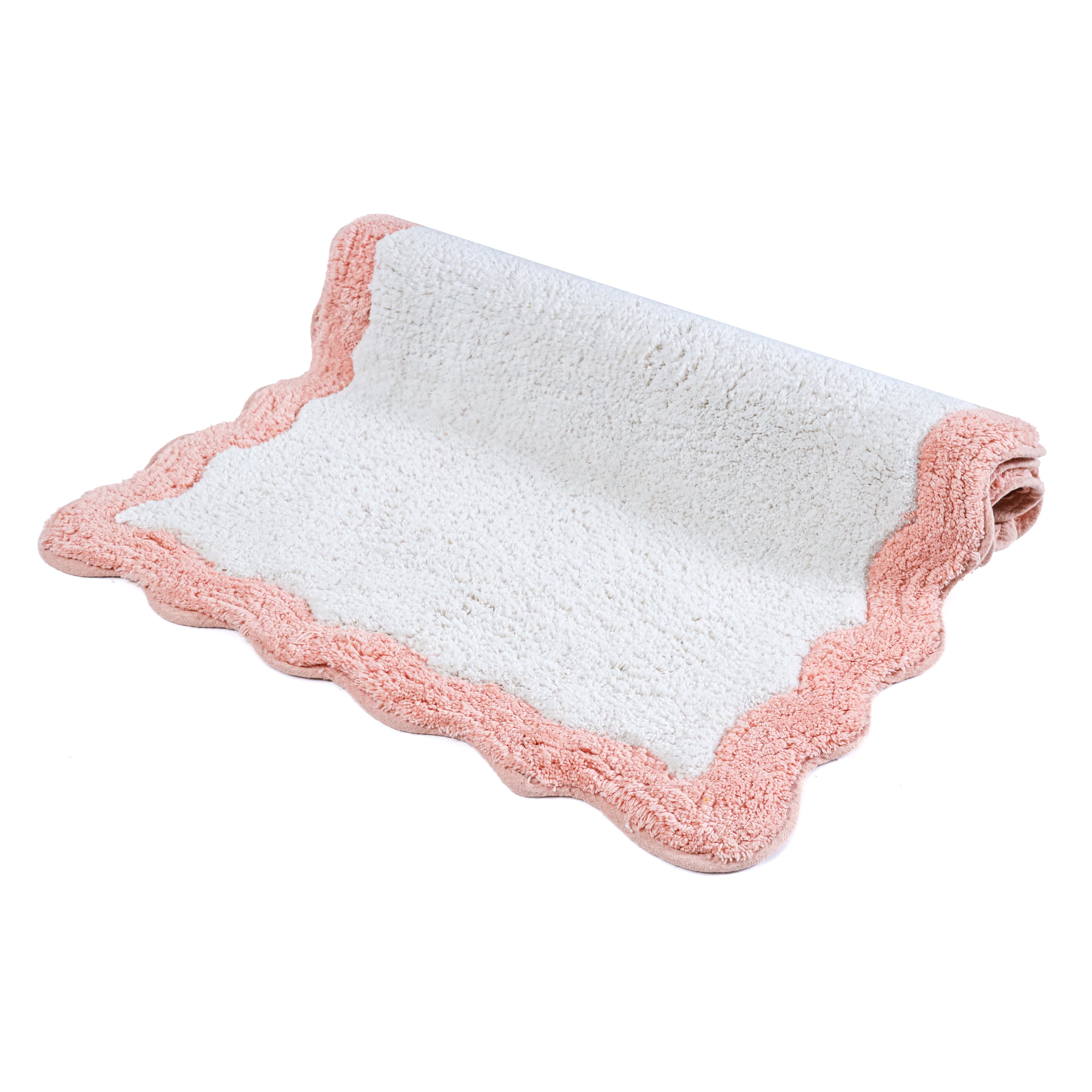Cotton Scalloped Bathmat with Antiskid 20"x32" – 100% Cotton Scalloped Bath Mat, Anti Skid, Soft & Absorbent Bathroom Rug for Shower, Tub & Entryway