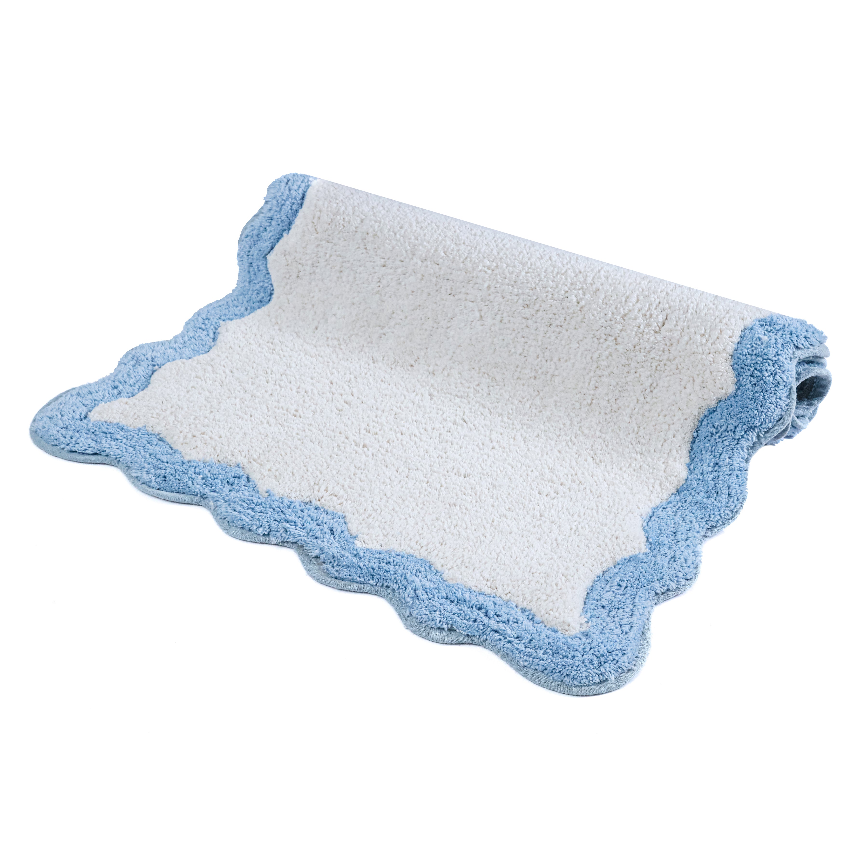 Cotton Scalloped Bathmat with Antiskid 20"x32" – 100% Cotton Scalloped Bath Mat, Anti Skid, Soft & Absorbent Bathroom Rug for Shower, Tub & Entryway