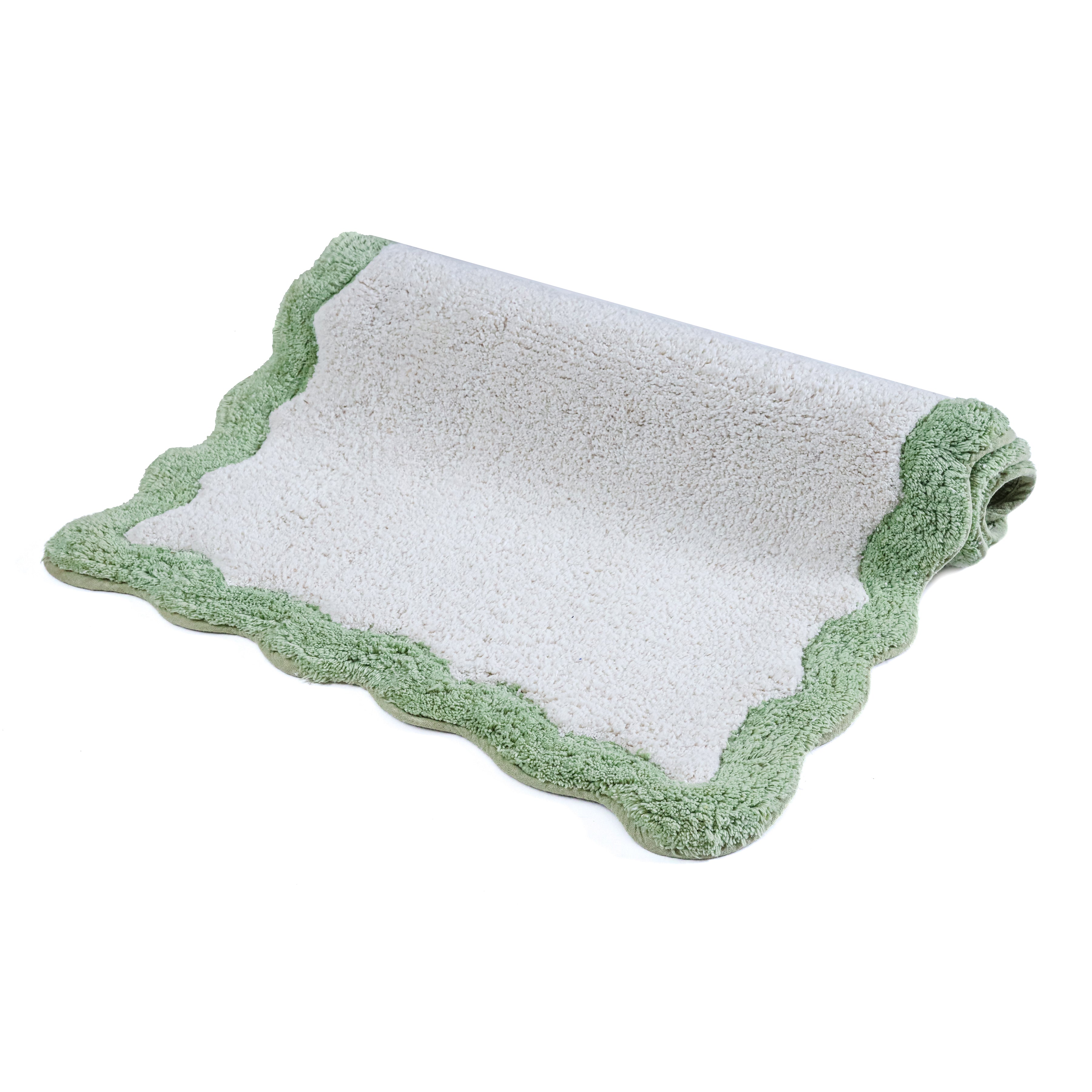 Cotton Scalloped Bathmat with Antiskid 20"x32" – 100% Cotton Scalloped Bath Mat, Anti Skid, Soft & Absorbent Bathroom Rug for Shower, Tub & Entryway