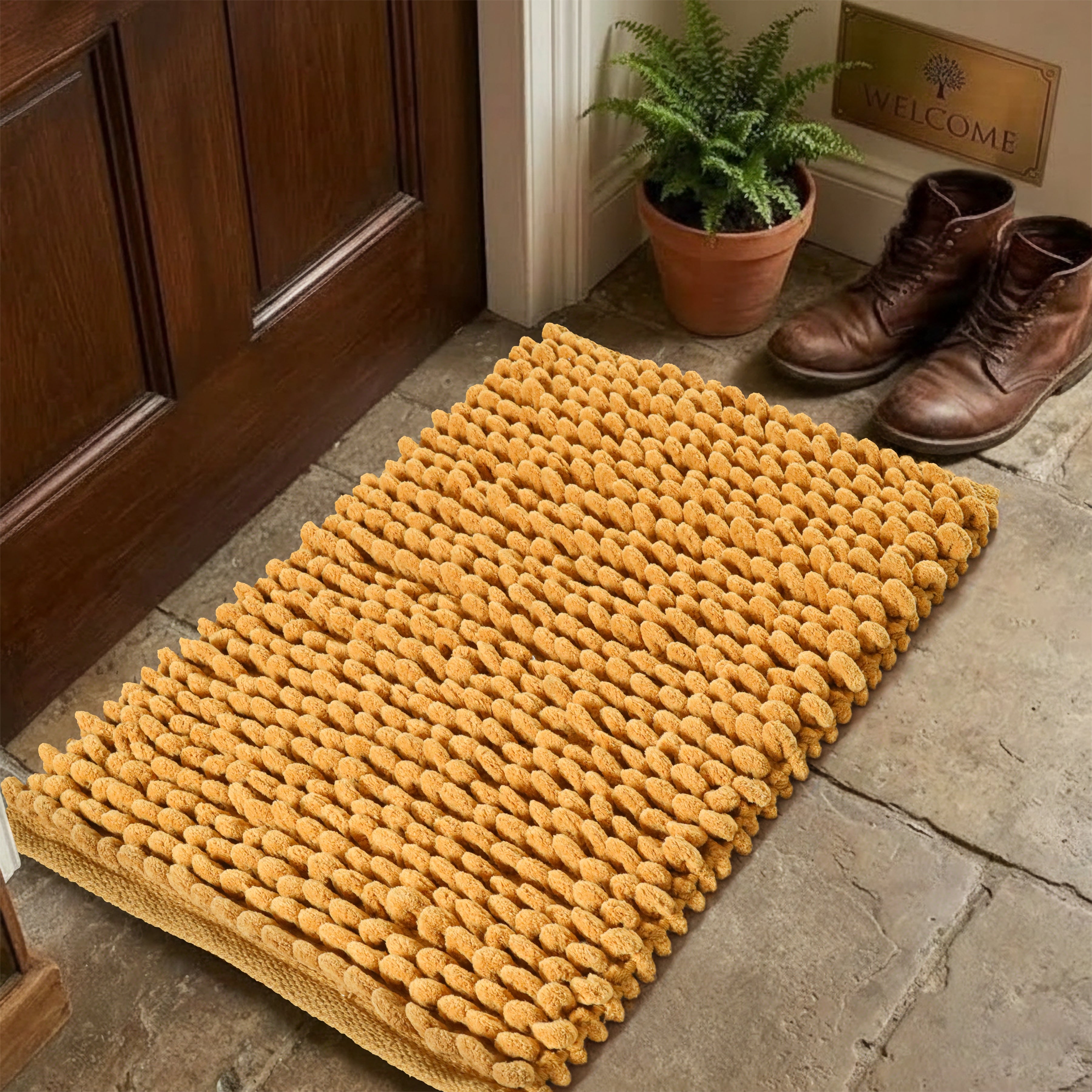 Bath Mat Rug 17x24 Honey Mustard, 100% Pure Cotton, Super Soft Bath Rug, Plush & Absorbent, Hand Tufted Heavy Weight Construction, Full Reversible Step Out Rugs