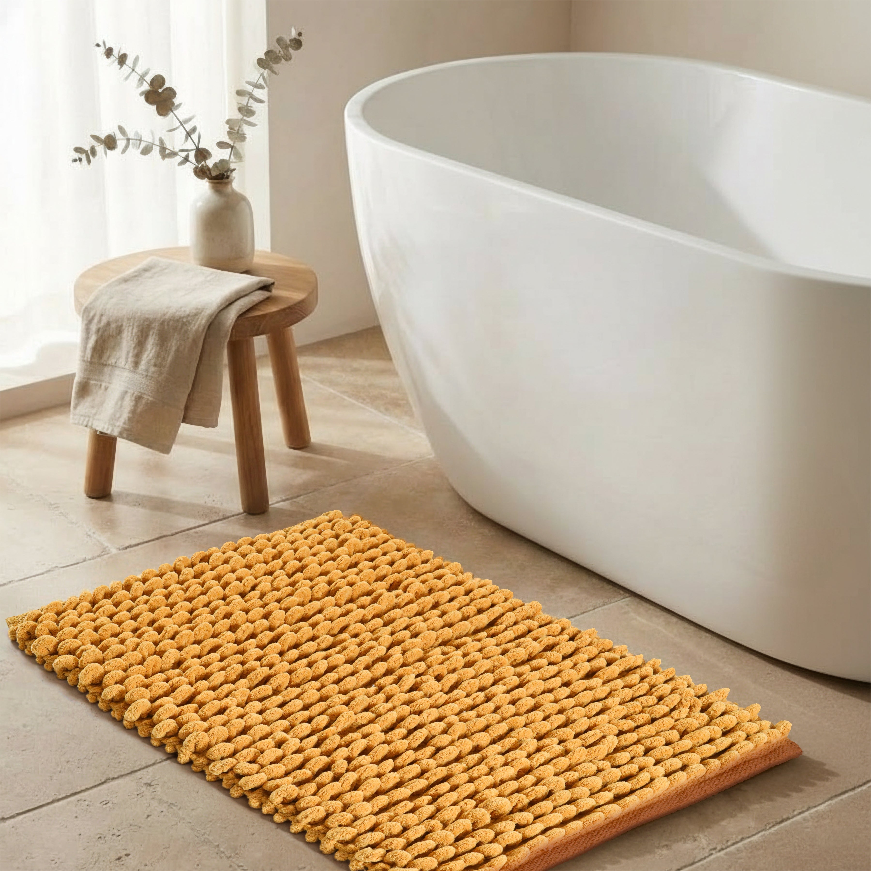 Bath Mat Rug 17x24 Honey Mustard, 100% Pure Cotton, Super Soft Bath Rug, Plush & Absorbent, Hand Tufted Heavy Weight Construction, Full Reversible Step Out Rugs
