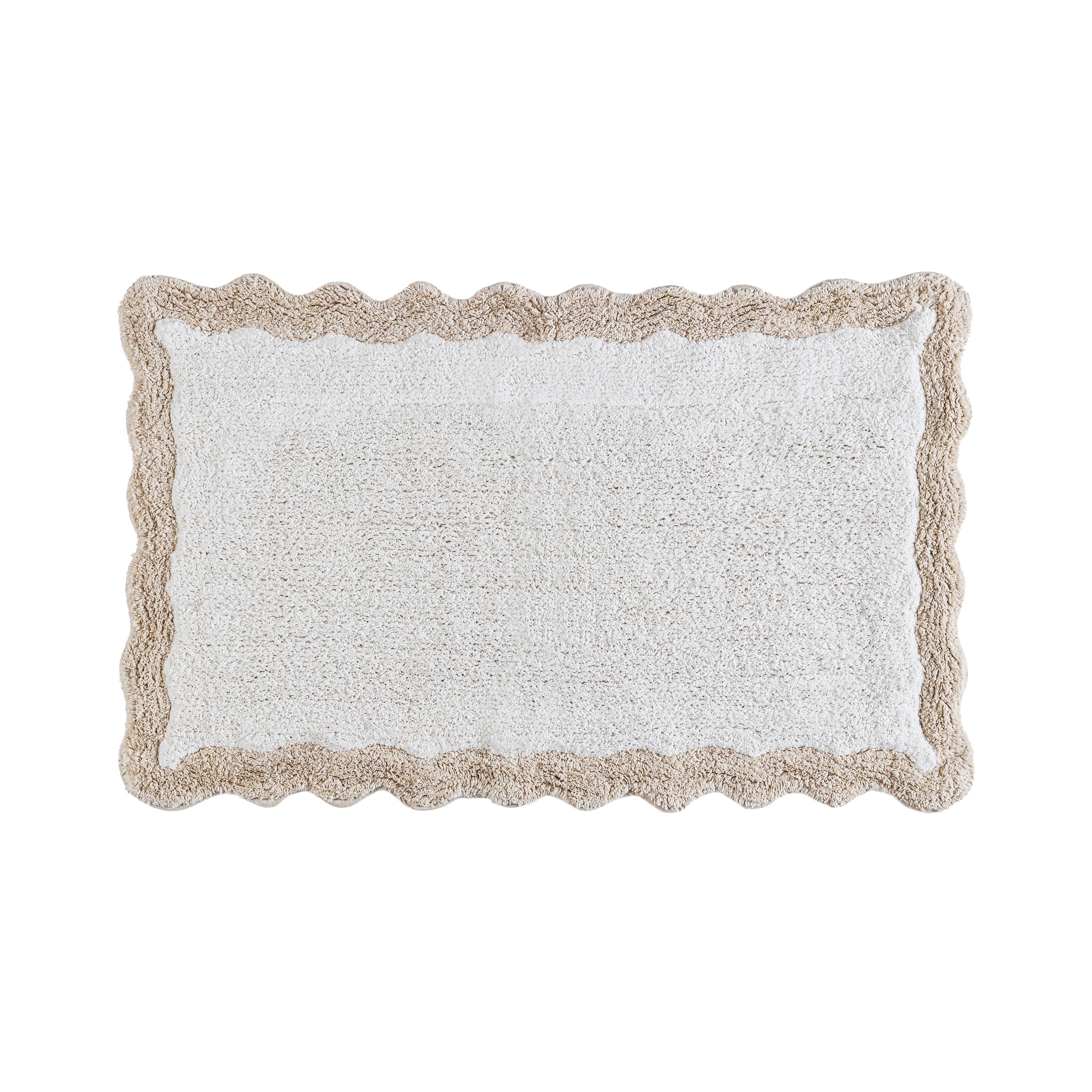 Cotton Scalloped Bathmat with Antiskid 20"x32" – 100% Cotton Scalloped Bath Mat, Anti Skid, Soft & Absorbent Bathroom Rug for Shower, Tub & Entryway