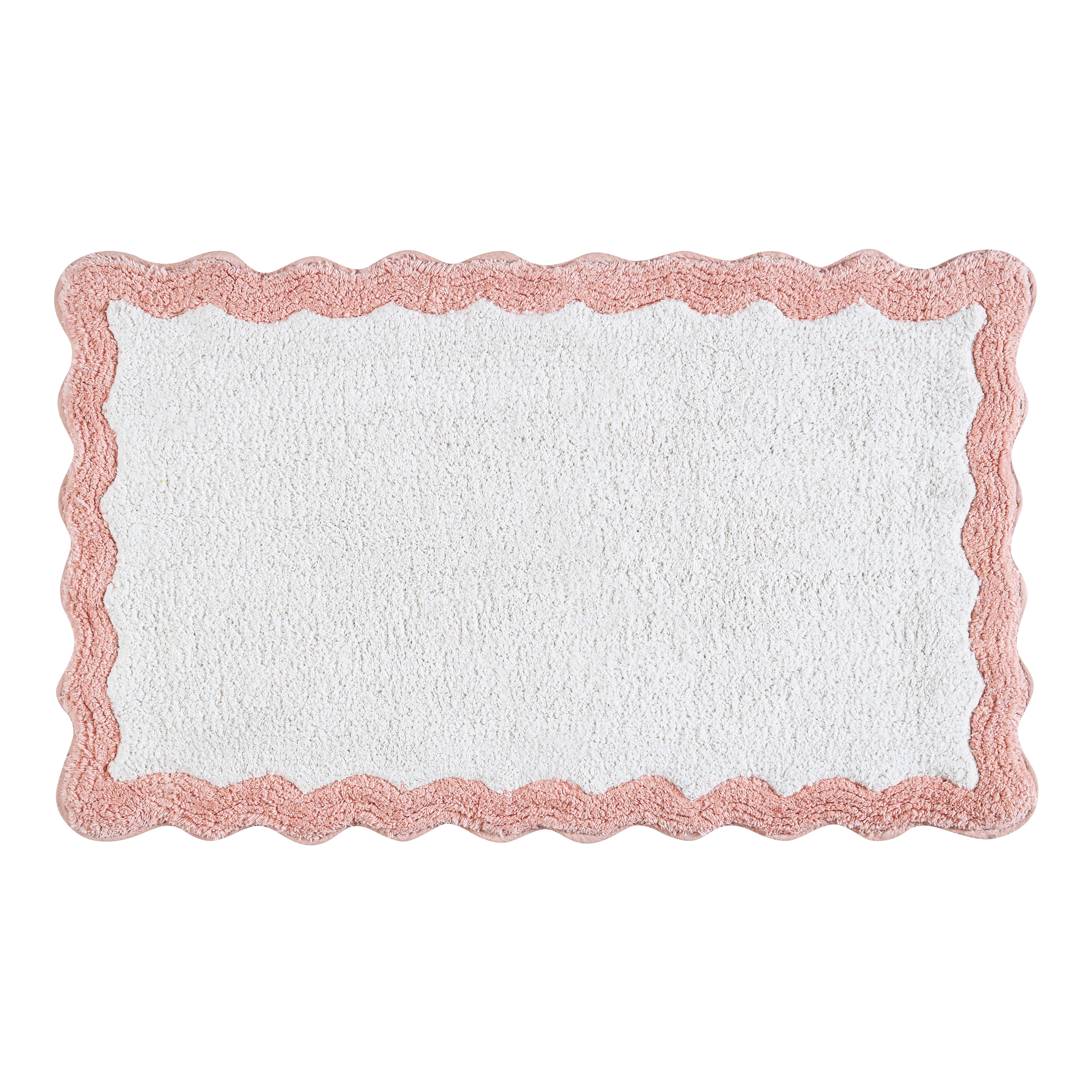 Cotton Scalloped Bathmat with Antiskid 20"x32" – 100% Cotton Scalloped Bath Mat, Anti Skid, Soft & Absorbent Bathroom Rug for Shower, Tub & Entryway