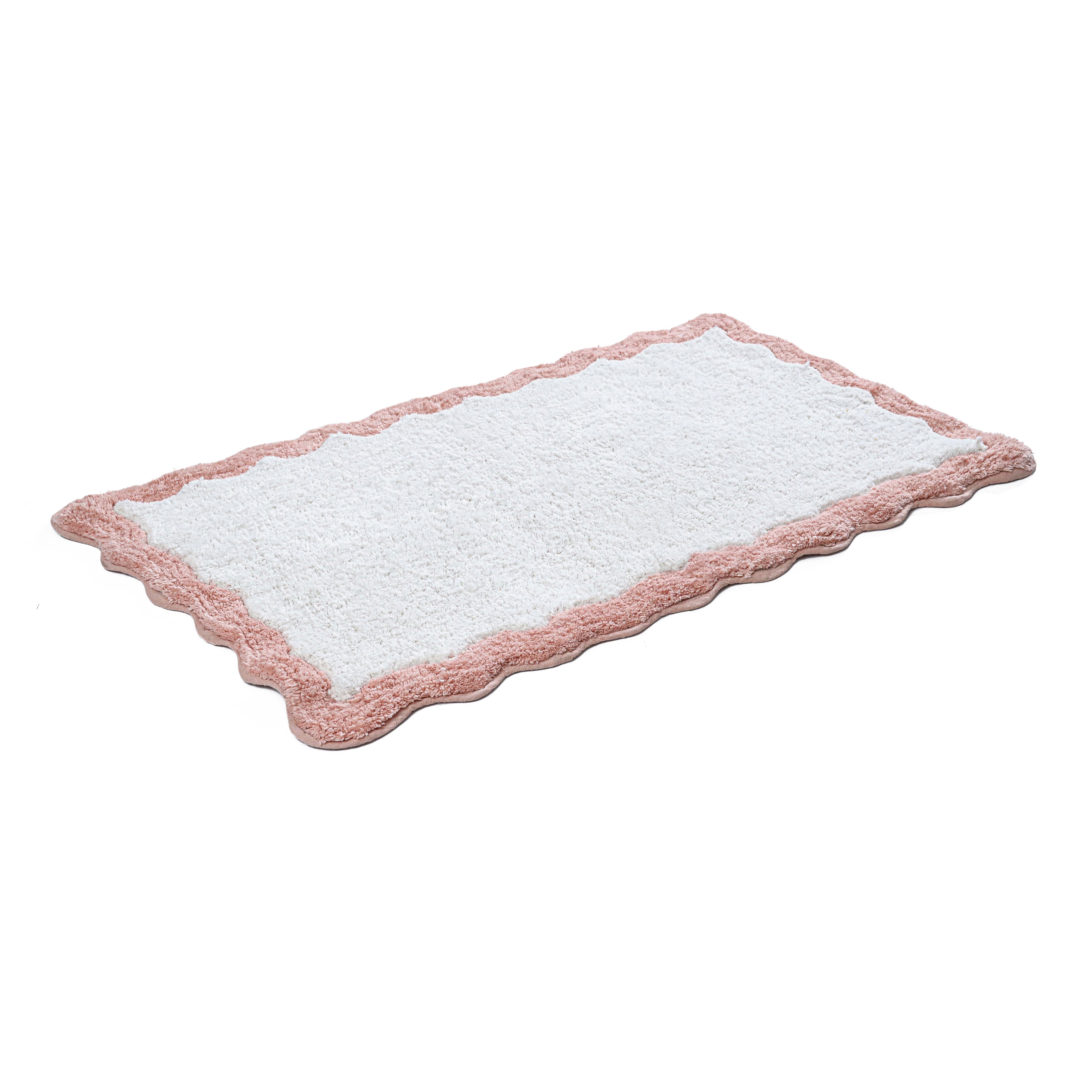 Cotton Scalloped Bathmat with Antiskid 20"x32" – 100% Cotton Scalloped Bath Mat, Anti Skid, Soft & Absorbent Bathroom Rug for Shower, Tub & Entryway