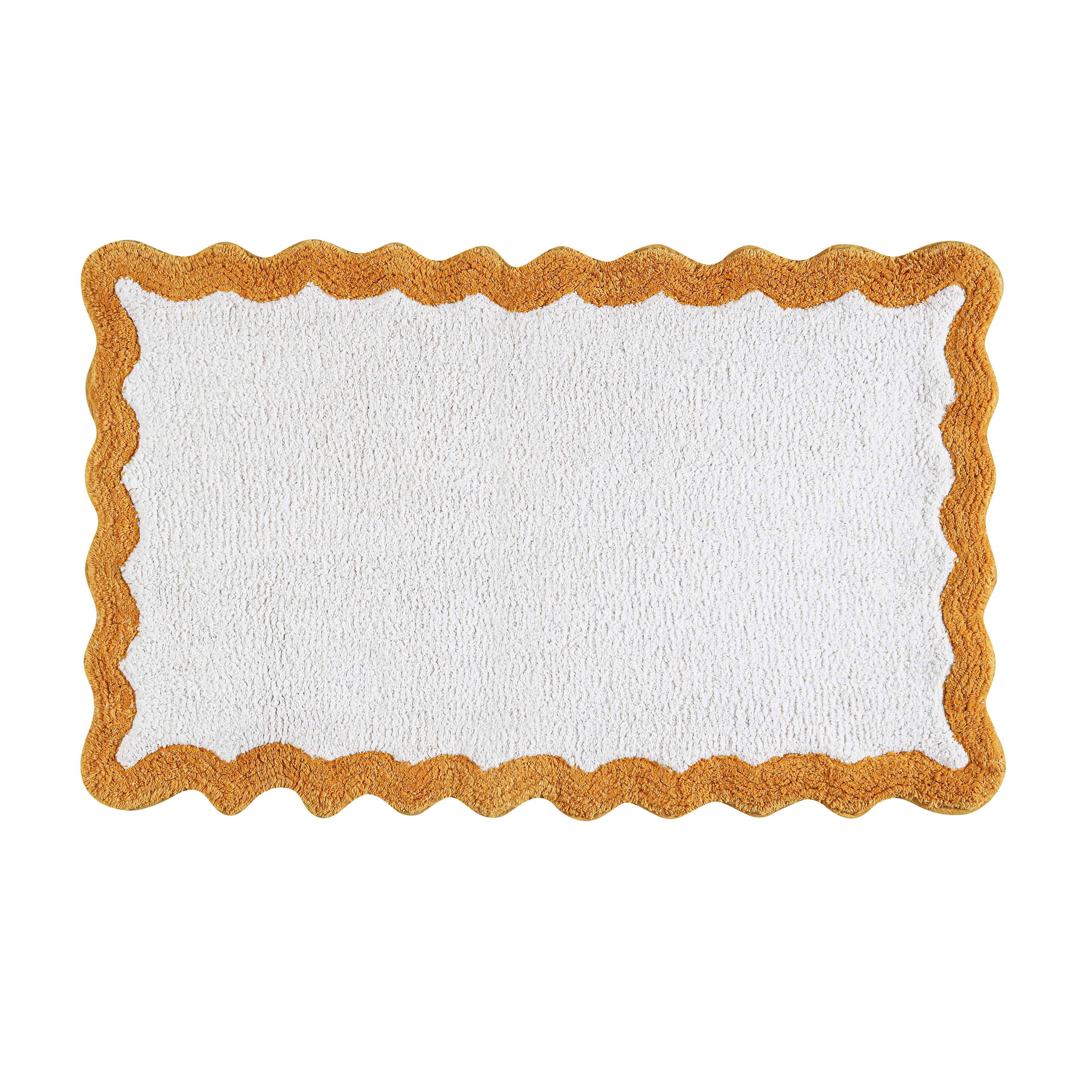 Cotton Scalloped Bathmat with Antiskid 20"x32" Beige – 100% Cotton Scalloped Bath Mat, Anti Skid, Soft & Absorbent Bathroom Rug for Shower, Tub & Entryway