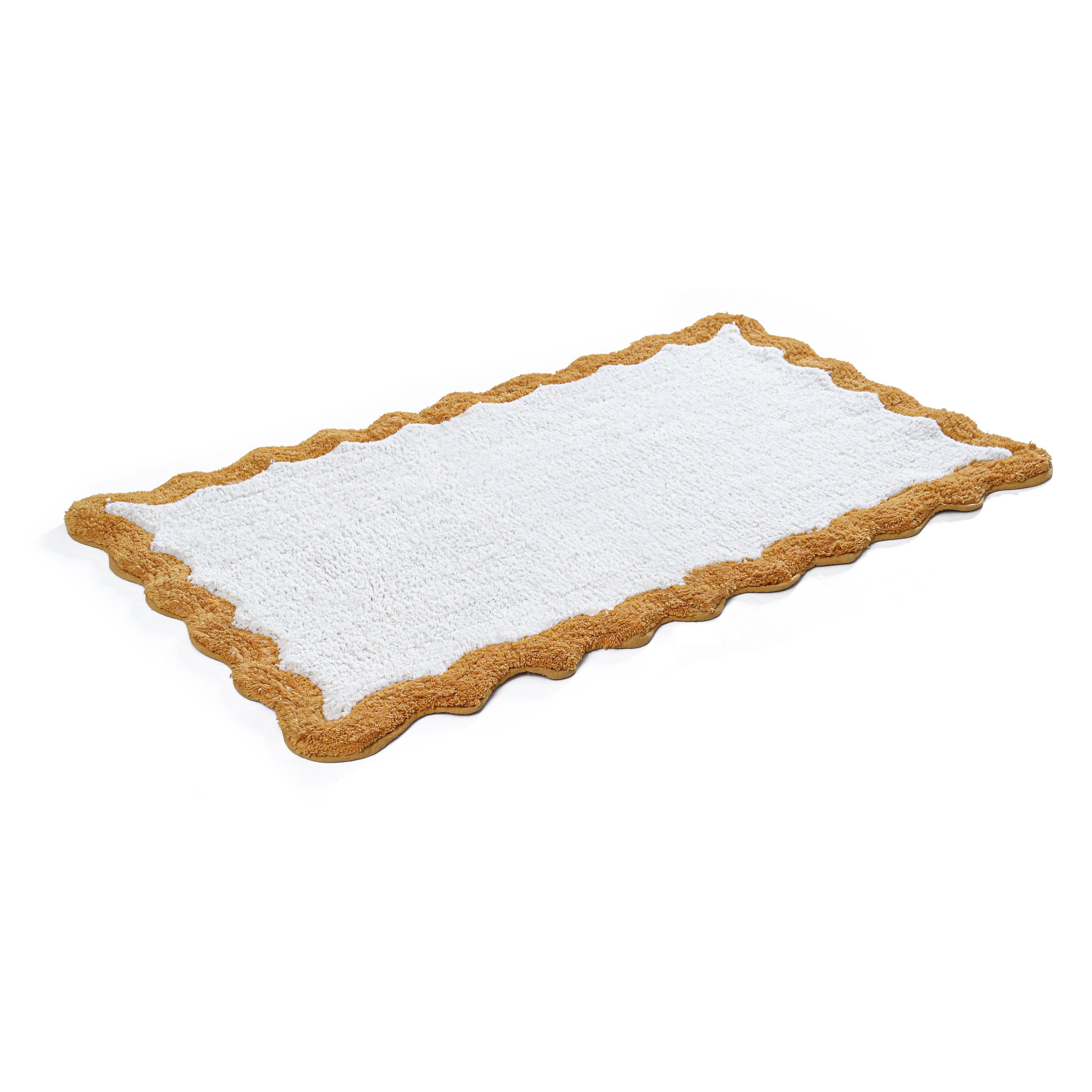 Cotton Scalloped Bathmat with Antiskid 20"x32" – 100% Cotton Scalloped Bath Mat, Anti Skid, Soft & Absorbent Bathroom Rug for Shower, Tub & Entryway
