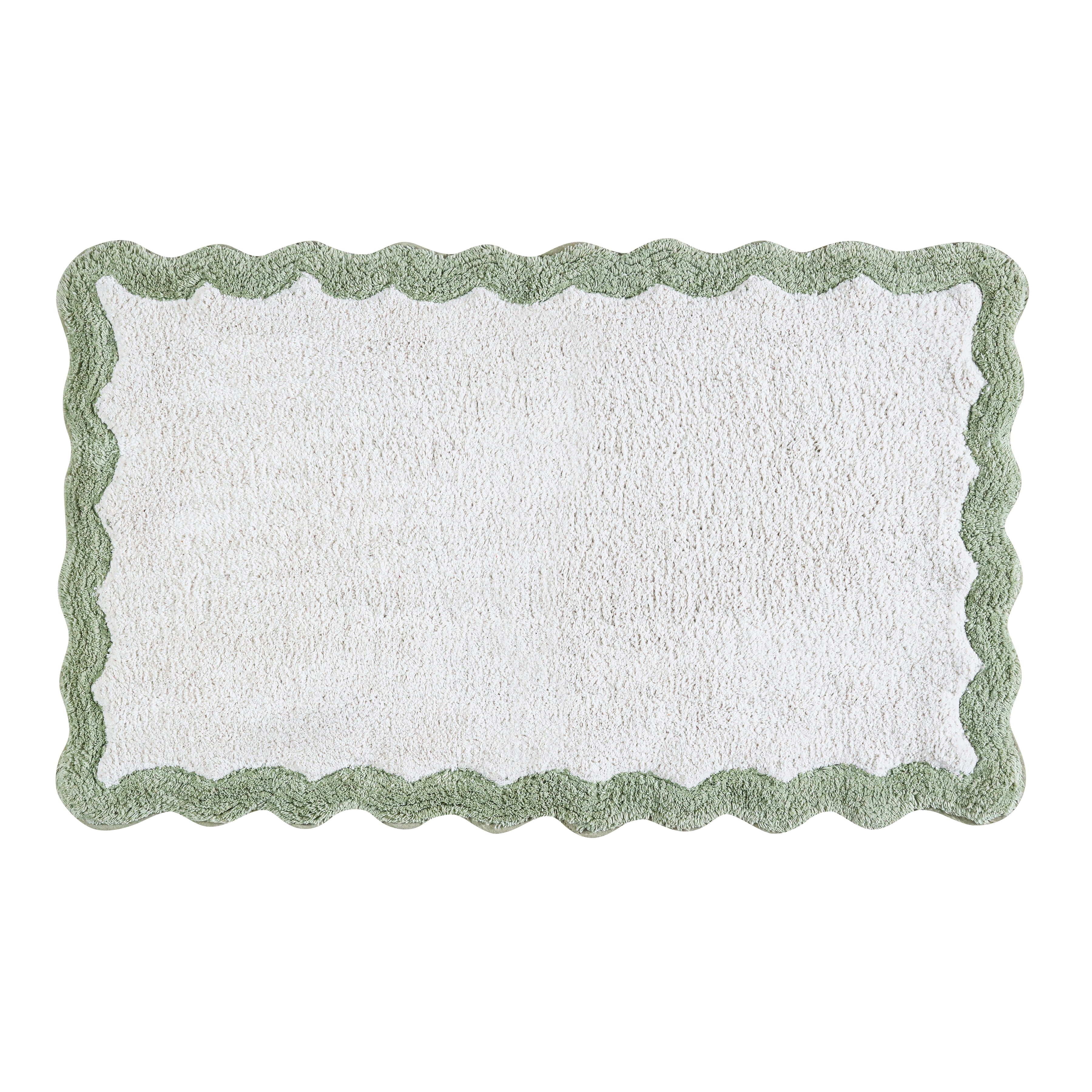 Cotton Scalloped Bathmat with Antiskid 20"x32" – 100% Cotton Scalloped Bath Mat, Anti Skid, Soft & Absorbent Bathroom Rug for Shower, Tub & Entryway