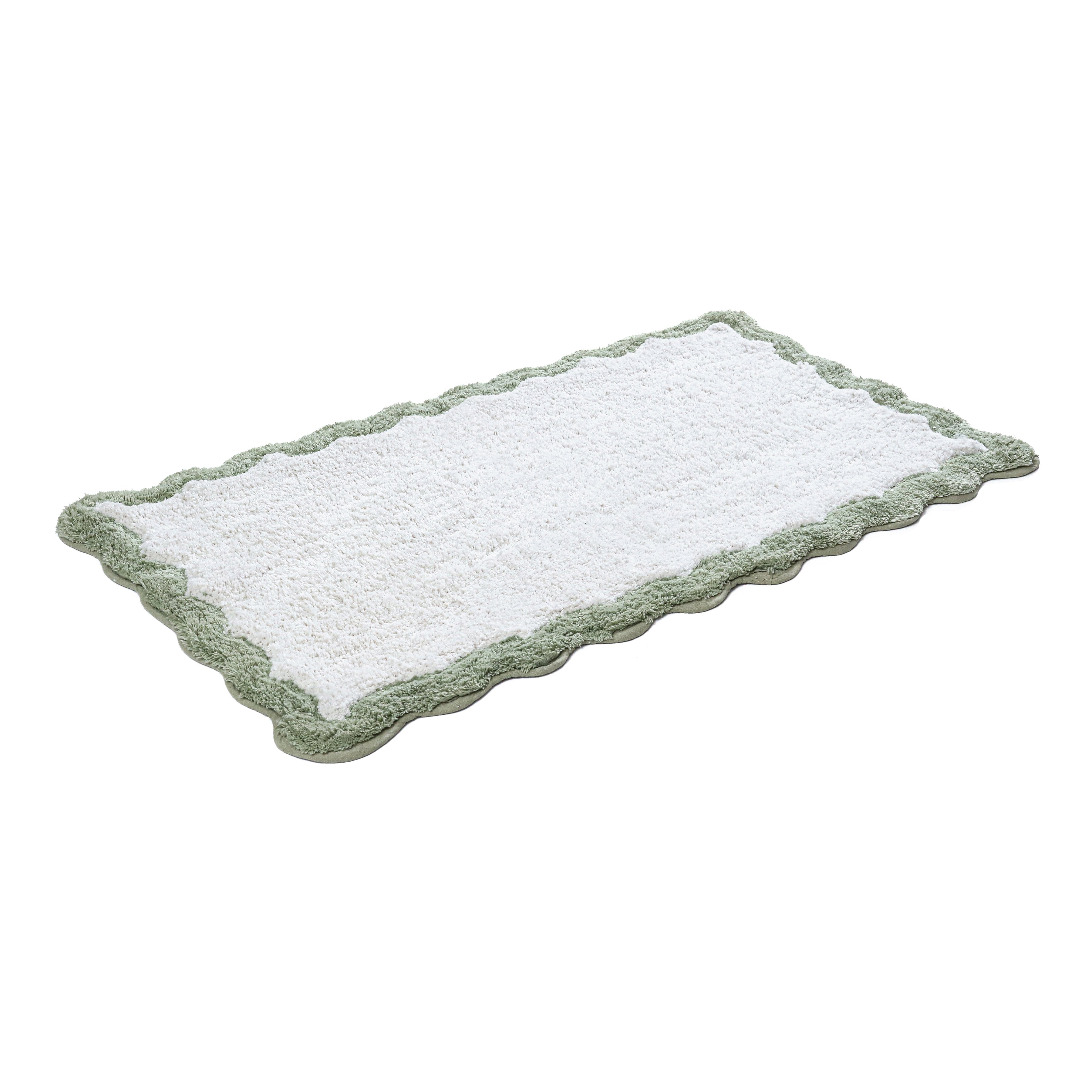 Cotton Scalloped Bathmat with Antiskid 20"x32" – 100% Cotton Scalloped Bath Mat, Anti Skid, Soft & Absorbent Bathroom Rug for Shower, Tub & Entryway