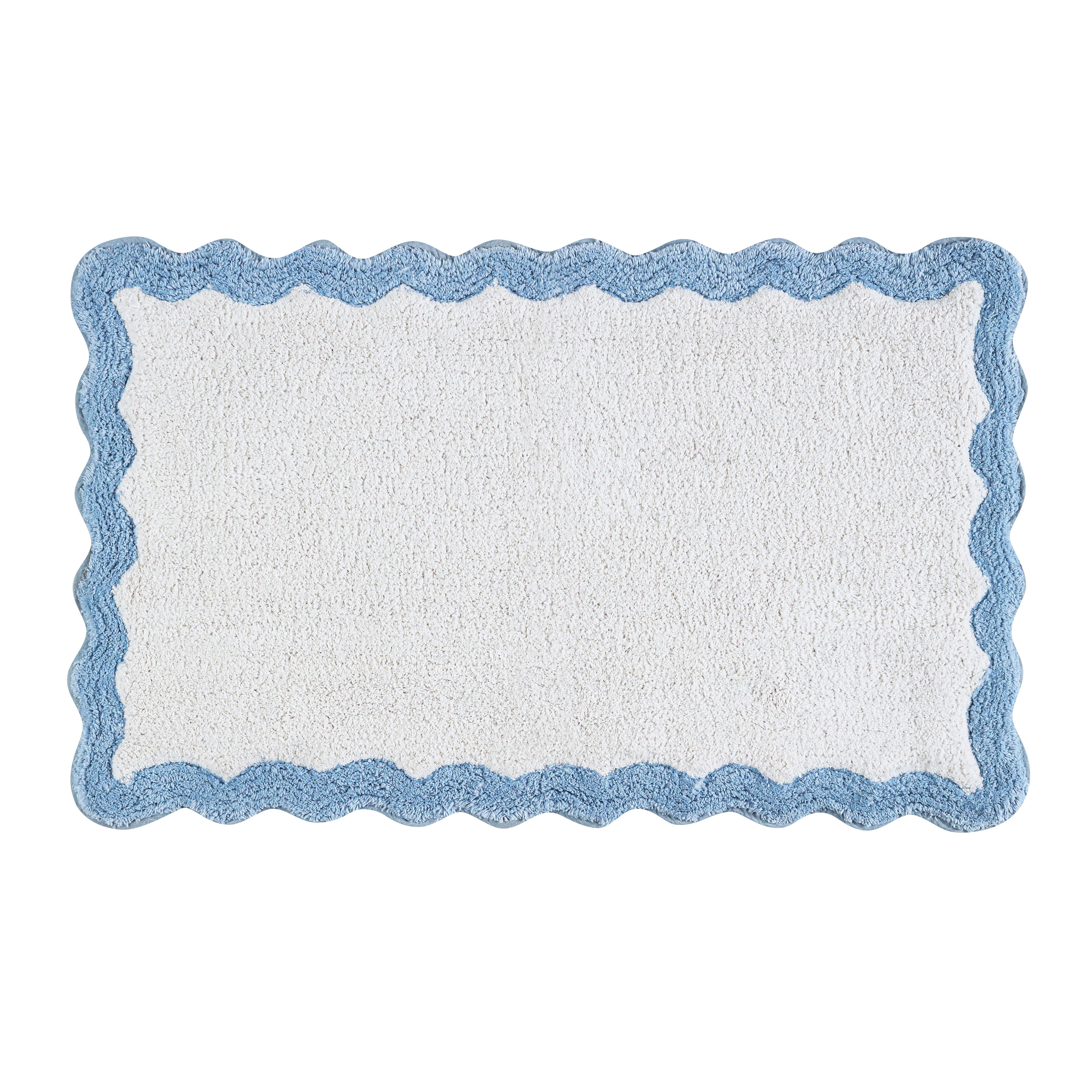 Cotton Scalloped Bathmat with Antiskid 20"x32" – 100% Cotton Scalloped Bath Mat, Anti Skid, Soft & Absorbent Bathroom Rug for Shower, Tub & Entryway