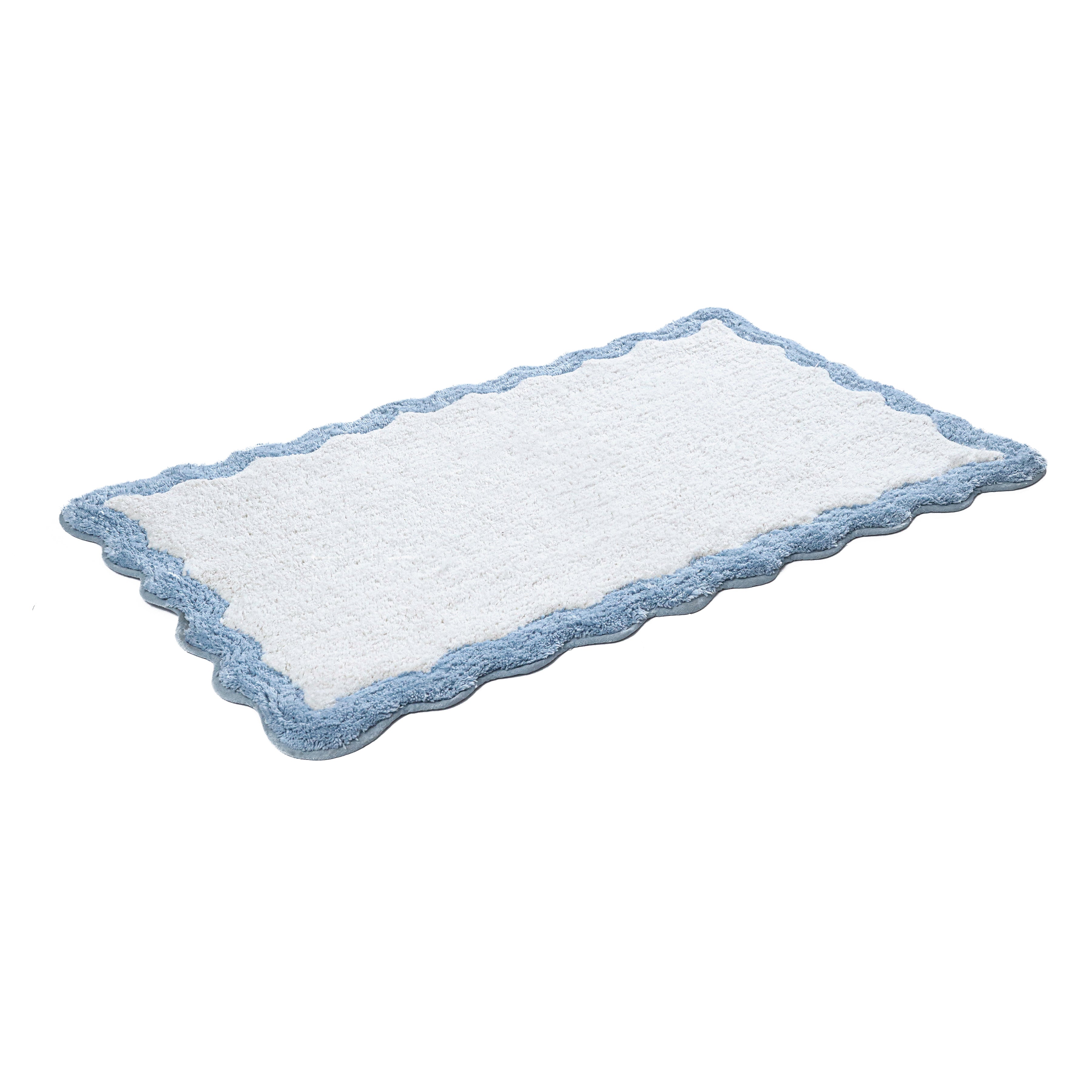 Cotton Scalloped Bathmat with Antiskid 20"x32" – 100% Cotton Scalloped Bath Mat, Anti Skid, Soft & Absorbent Bathroom Rug for Shower, Tub & Entryway