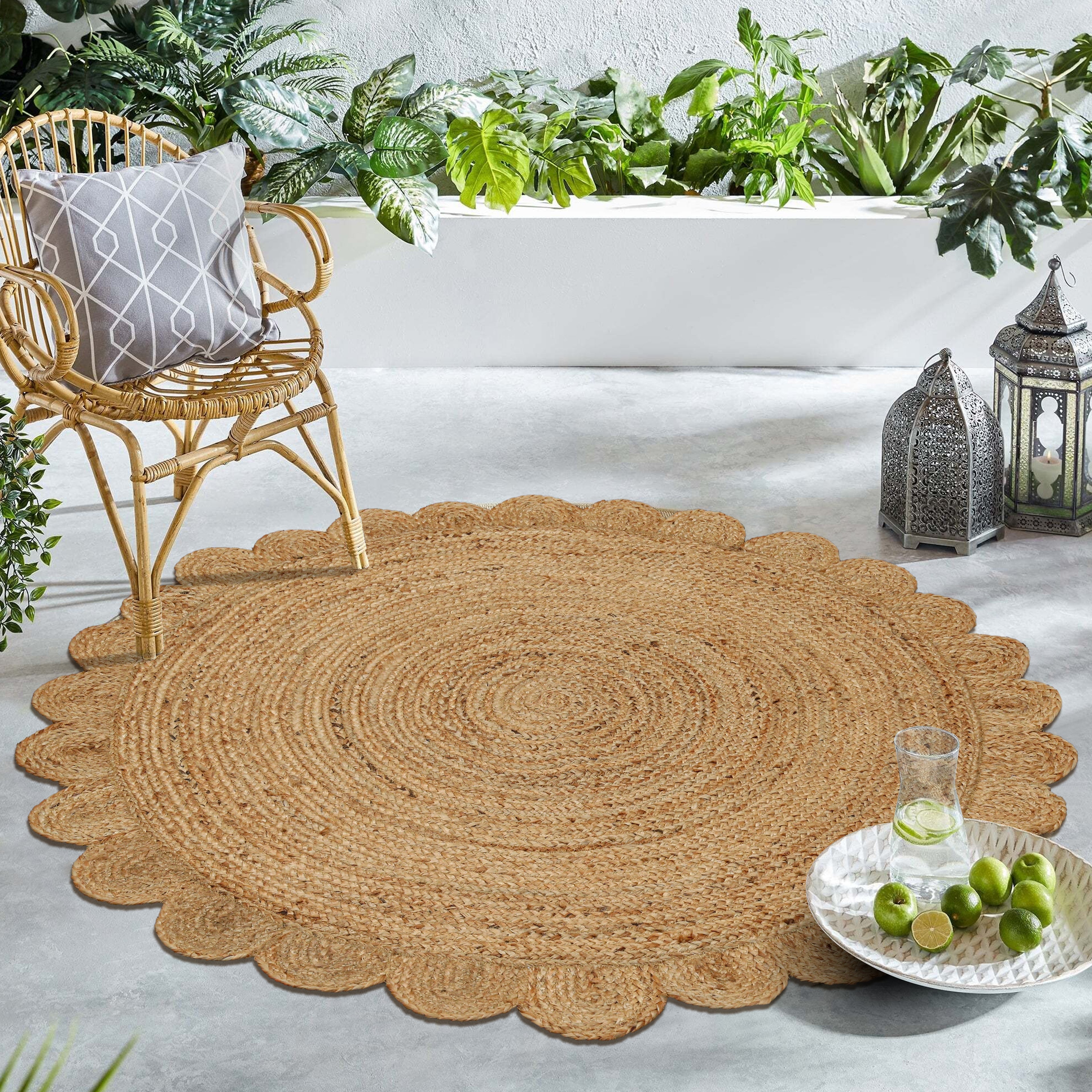 Hand Woven Jute Braided Rug, Natural, Reversible Boho Entry Area Rugs for Kitchen, Living Room, Farmhouse Indoor Outdoor Decorative Floor Rug,
