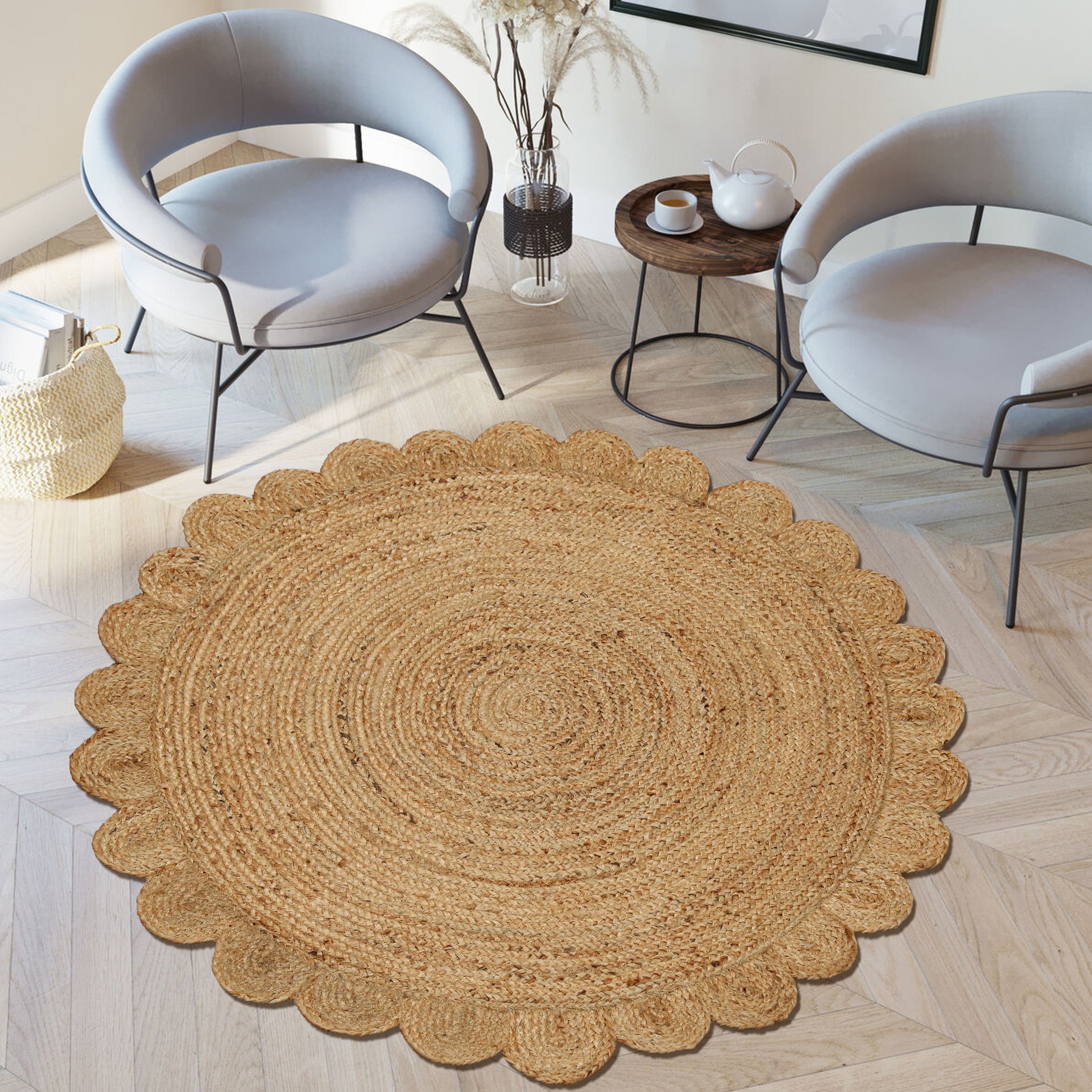Hand Woven Jute Braided Rug, Natural, Reversible Boho Entry Area Rugs for Kitchen, Living Room, Farmhouse Indoor Outdoor Decorative Floor Rug,