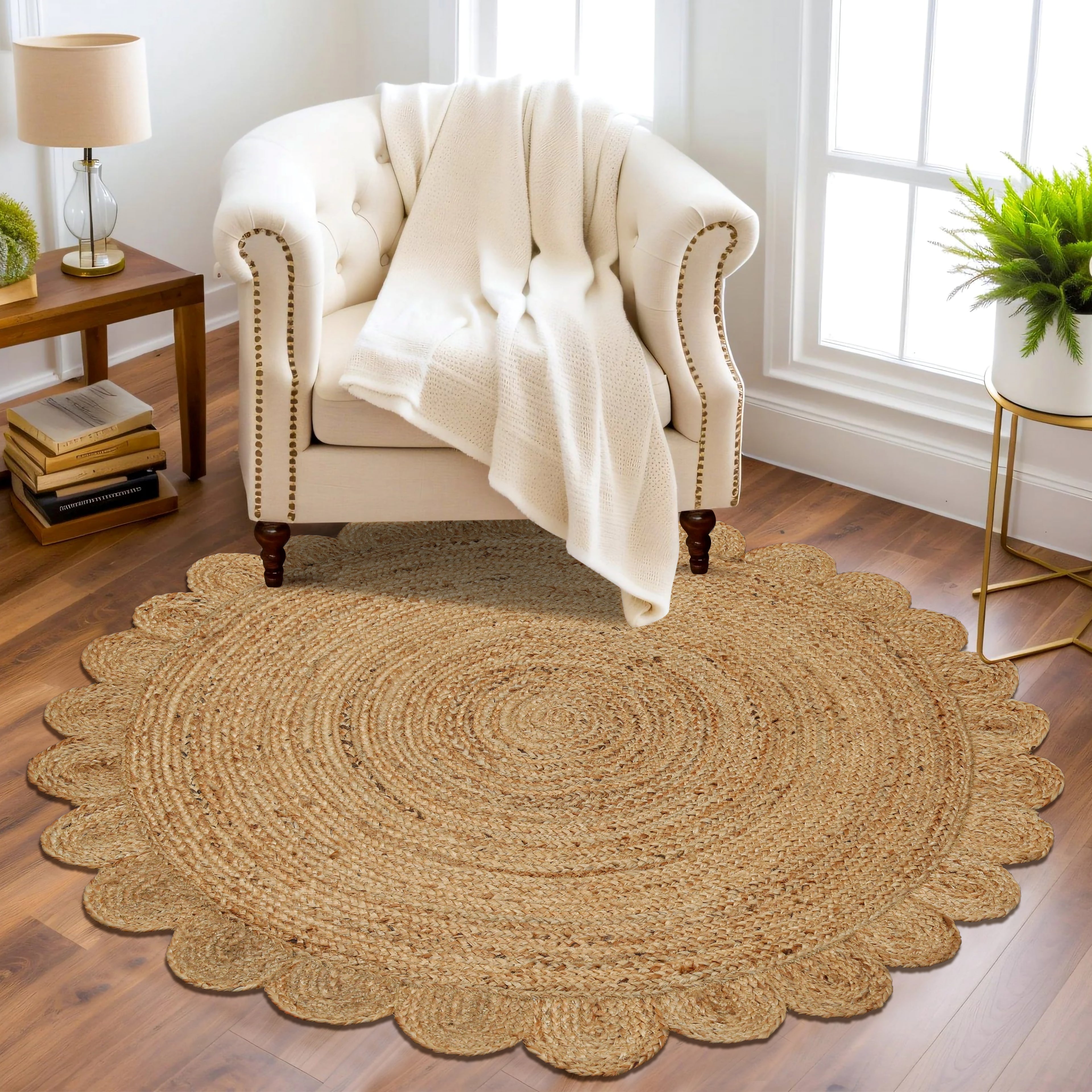 Hand Woven Jute Braided Rug, Natural, Reversible Boho Entry Area Rugs for Kitchen, Living Room, Farmhouse Indoor Outdoor Decorative Floor Rug,