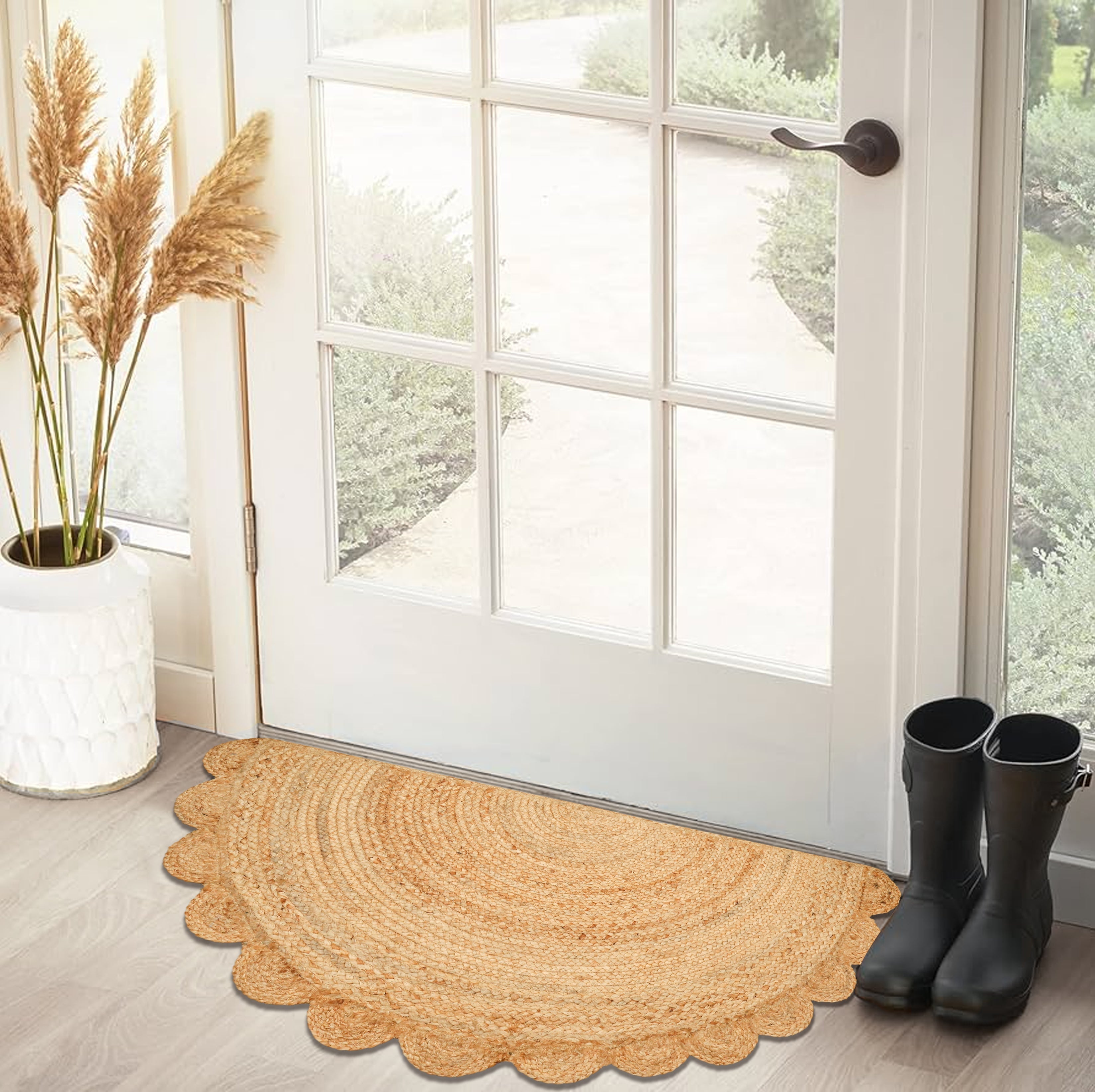 Hand Woven Jute Braided Rug, Natural, Reversible Boho Entry Area Rugs for Kitchen, Living Room, Farmhouse Indoor Outdoor Decorative Floor Rug,