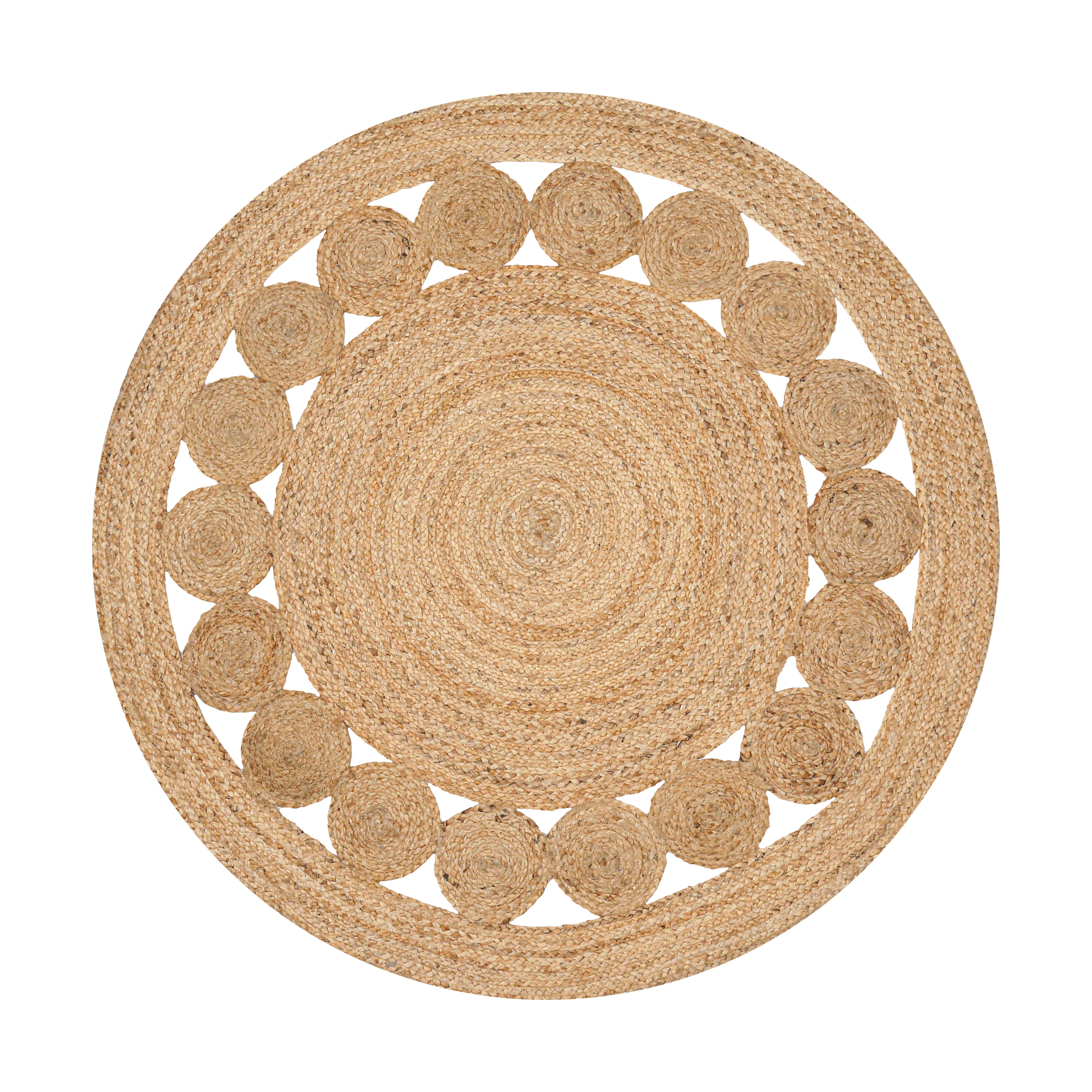 Jute Area Rug Handwoven- 4 feet Round- Natural Beige - Rustic Vintage Beige Braided Reversible Jute Rug- Eco Friendly Rugs for Farmhouse, Bedroom, Kitchen, Living Room