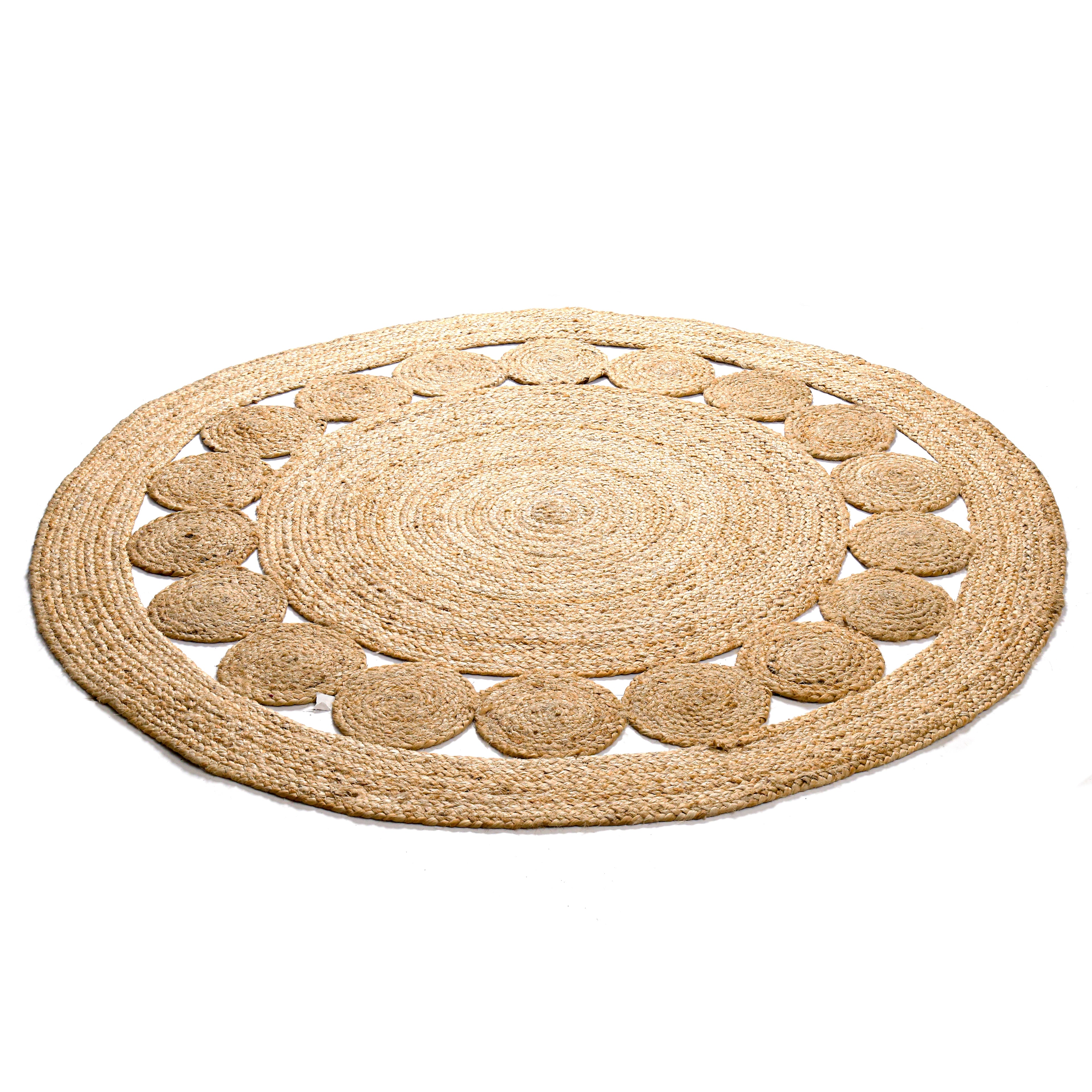 Jute Area Rug Handwoven- 4 feet Round- Natural Beige - Rustic Vintage Beige Braided Reversible Jute Rug- Eco Friendly Rugs for Farmhouse, Bedroom, Kitchen, Living Room