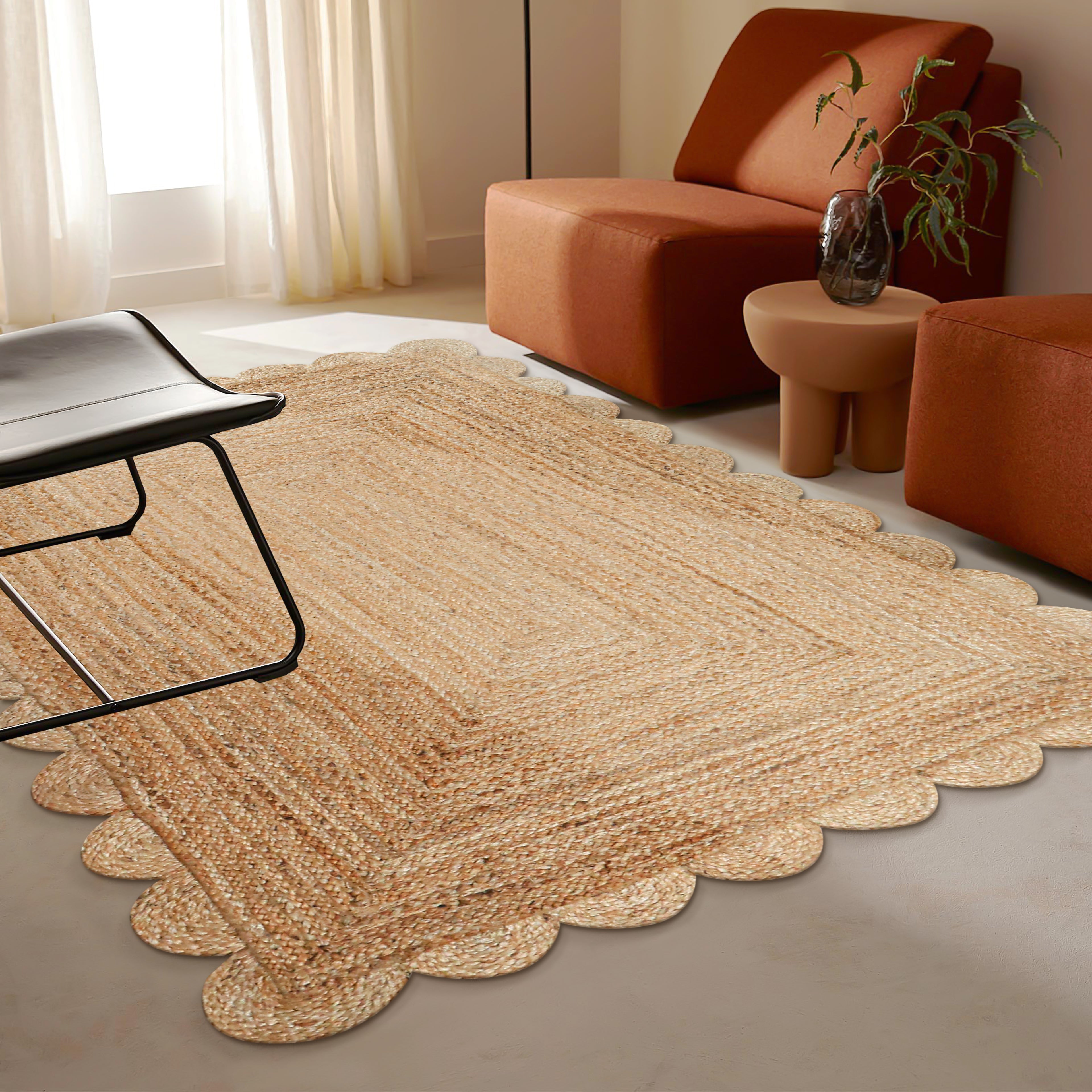 Hand Woven Jute Braided Rug, Natural, Reversible Boho Entry Area Rugs for Kitchen, Living Room, Farmhouse Indoor Outdoor Decorative Floor Rug,