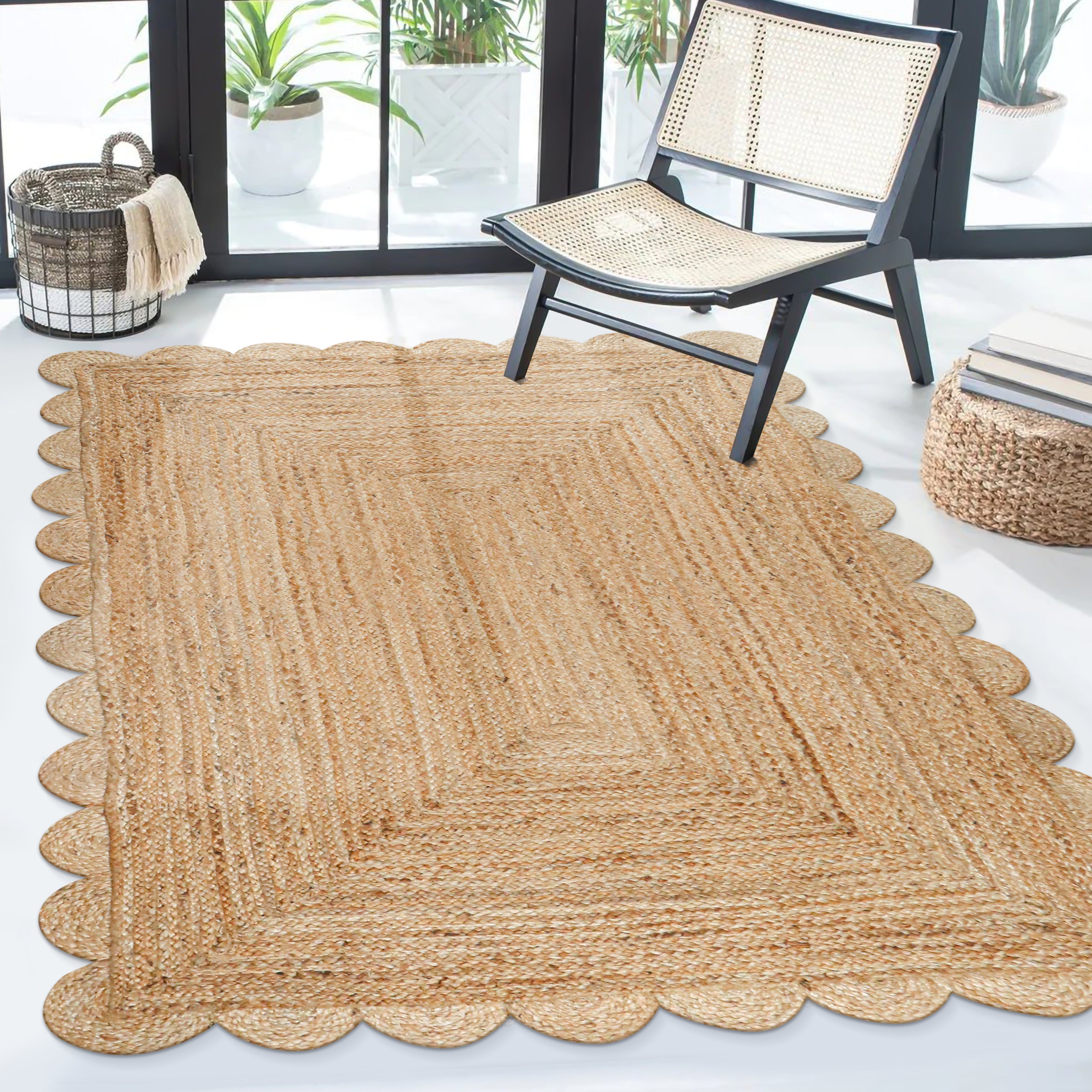 Hand Woven Jute Braided Rug, Natural, Reversible Boho Entry Area Rugs for Kitchen, Living Room, Farmhouse Indoor Outdoor Decorative Floor Rug,