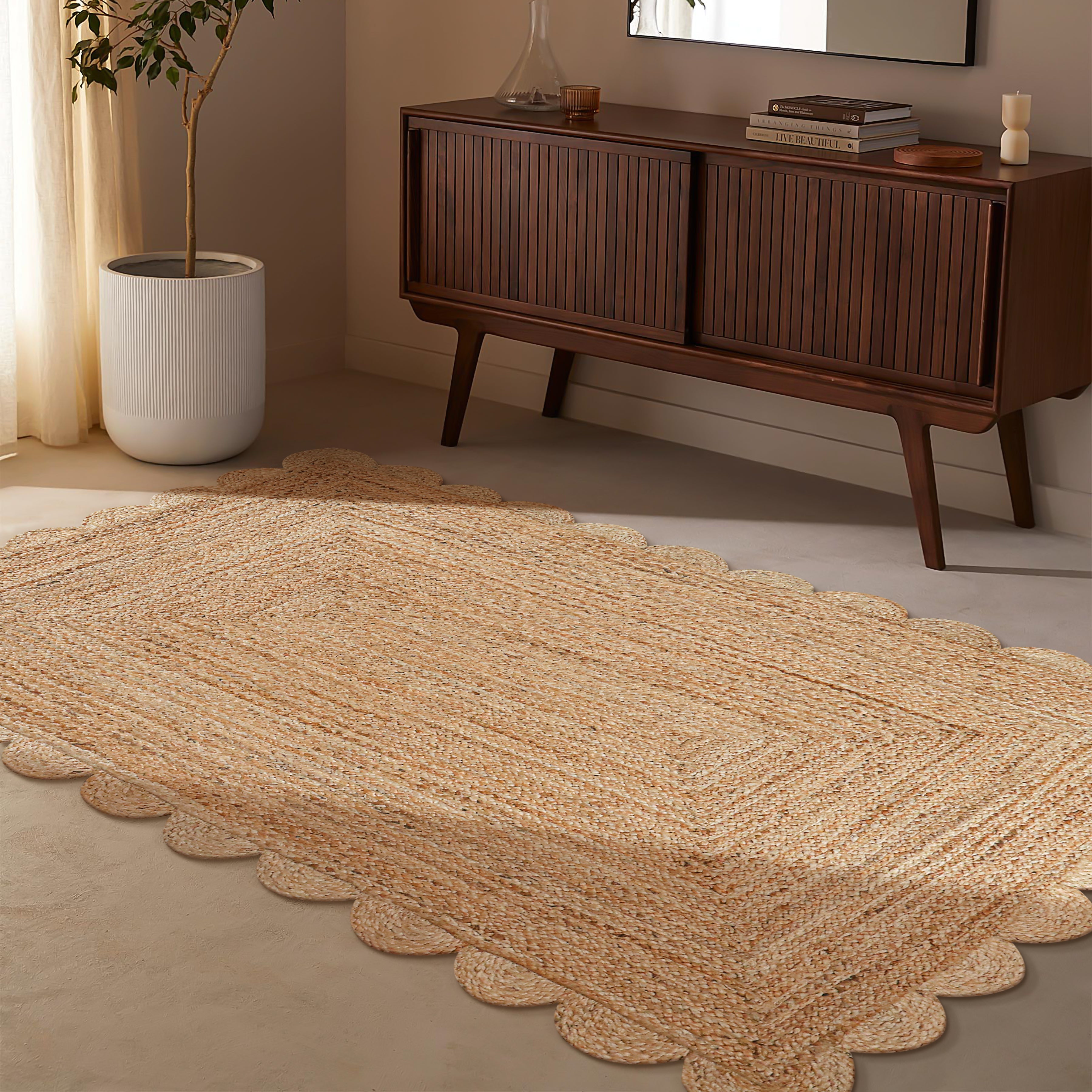 Hand Woven Jute Braided Rug, Natural, Reversible Boho Entry Area Rugs for Kitchen, Living Room, Farmhouse Indoor Outdoor Decorative Floor Rug,