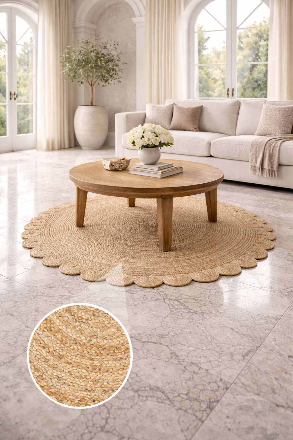 Hand Woven Jute Braided Rug, Natural, Reversible Boho Entry Area Rugs for Kitchen, Living Room, Farmhouse Indoor Outdoor Decorative Floor Rug,