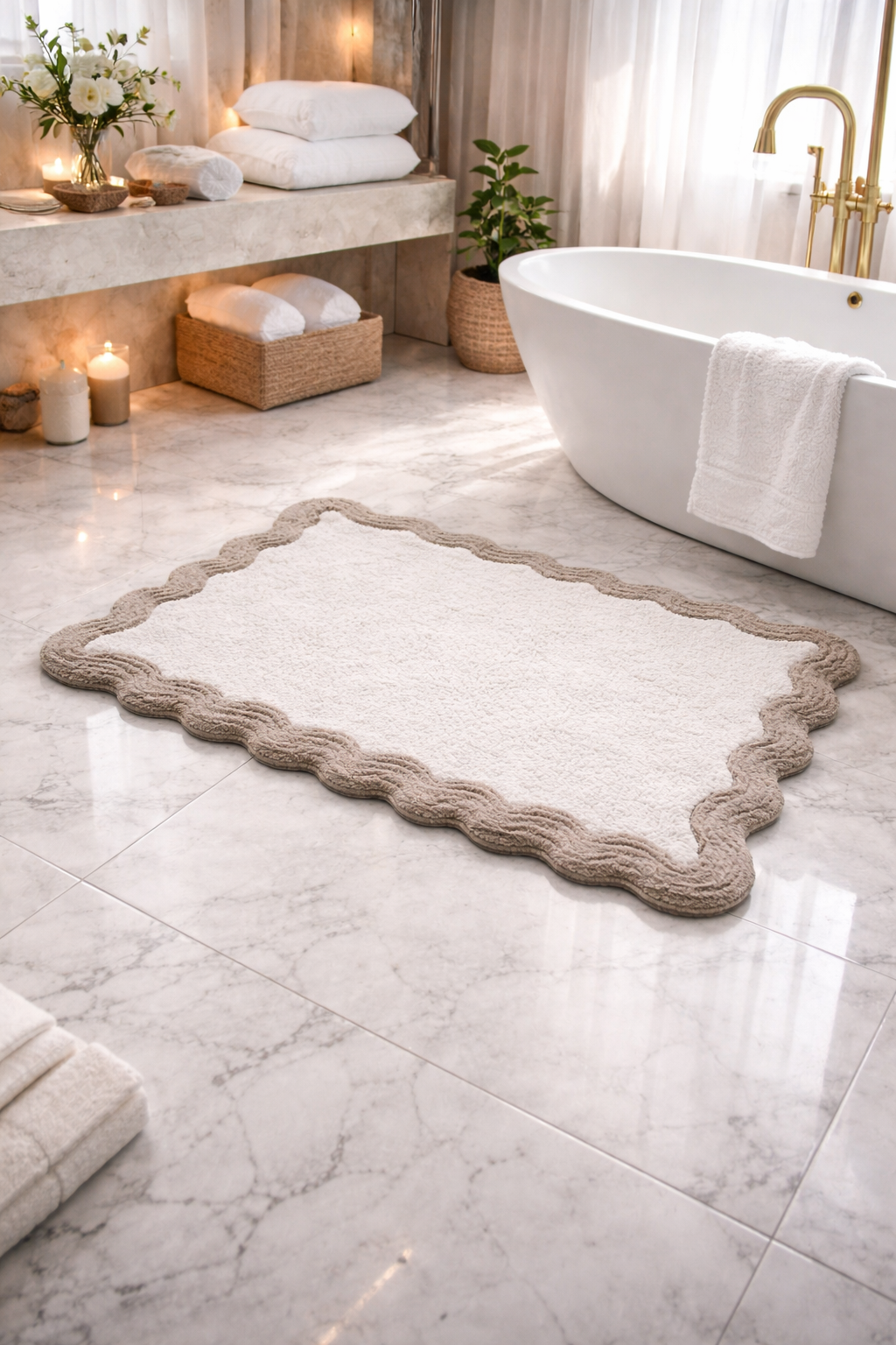 100% Cotton Crochet Bathmat Super Soft, Plush & Absorbent, Hand-Tufted, Reversible, Heavyweight Rug with Anti-Skid Backing – Bathroom Floor Mat