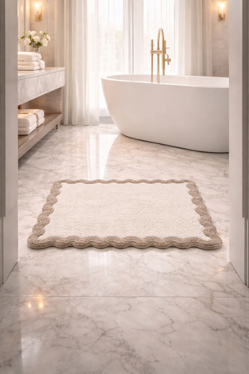 100% Cotton Crochet Bathmat Super Soft, Plush & Absorbent, Hand-Tufted, Reversible, Heavyweight Rug with Anti-Skid Backing – Bathroom Floor Mat