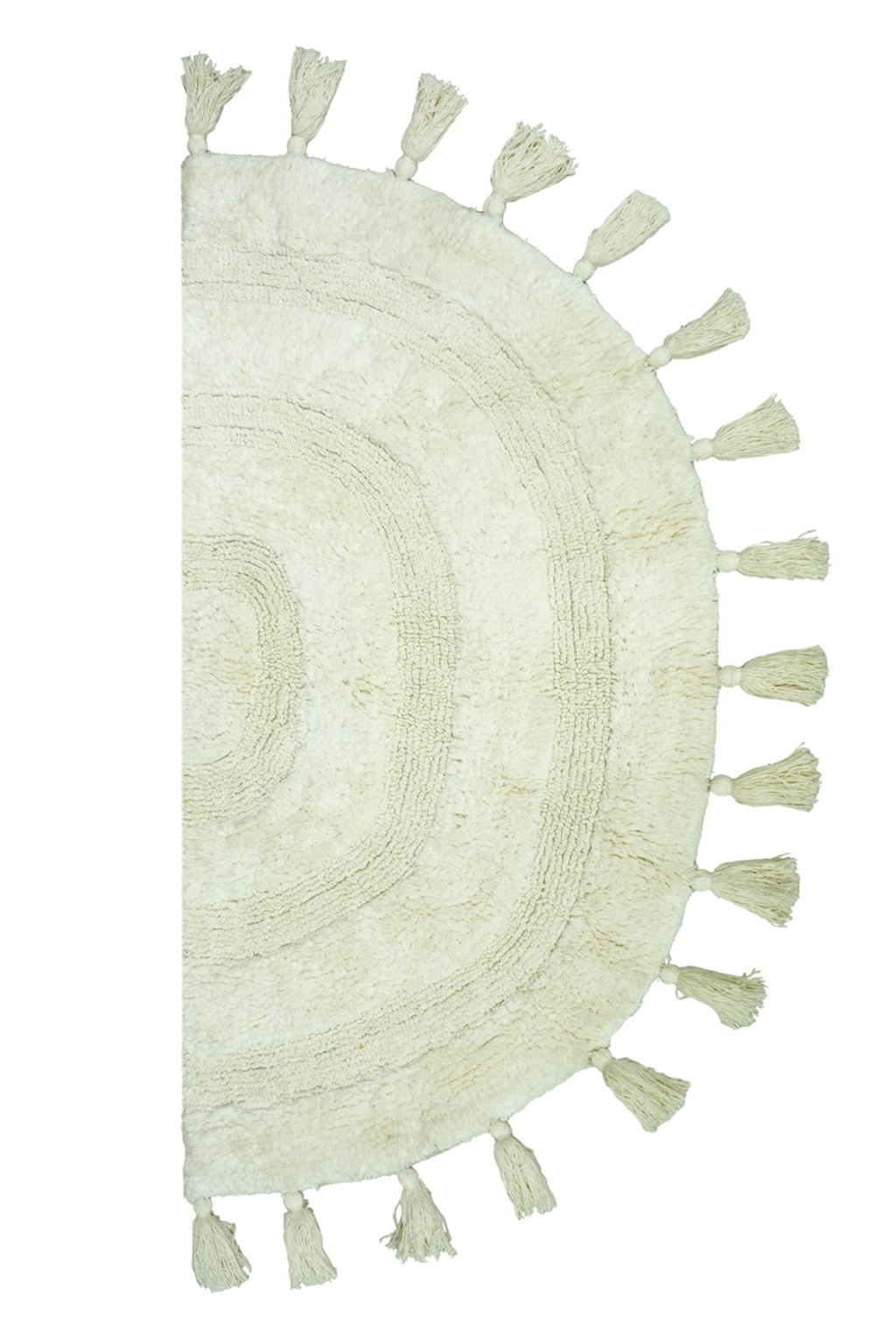 Half Circle Bohemian Bathroom Rug with Handwoven Chrochet Border, Beautifully Handcrafted 100% Cotton Mat ", Round Boho Bedroom Rug, Boho Bathroom Décor, Machine Washable - Honey Mustard