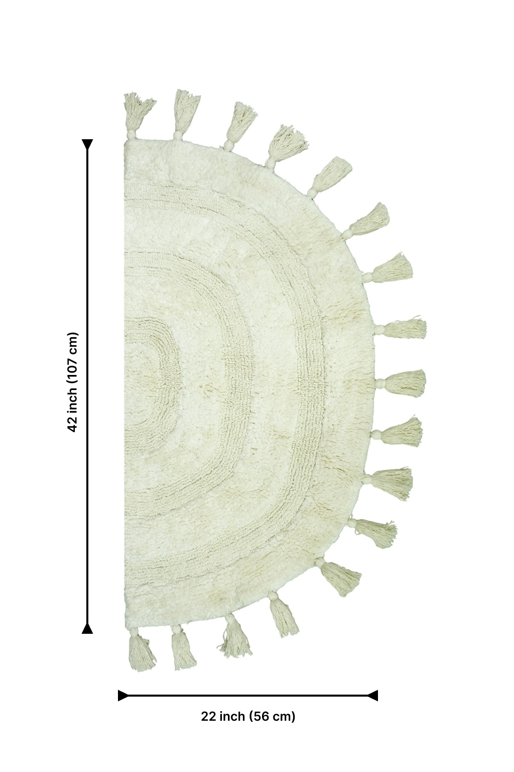 Half Circle Bohemian Bathroom Rug with Handwoven Chrochet Border, Beautifully Handcrafted 100% Cotton Mat ", Round Boho Bedroom Rug, Boho Bathroom Décor, Machine Washable - Honey Mustard