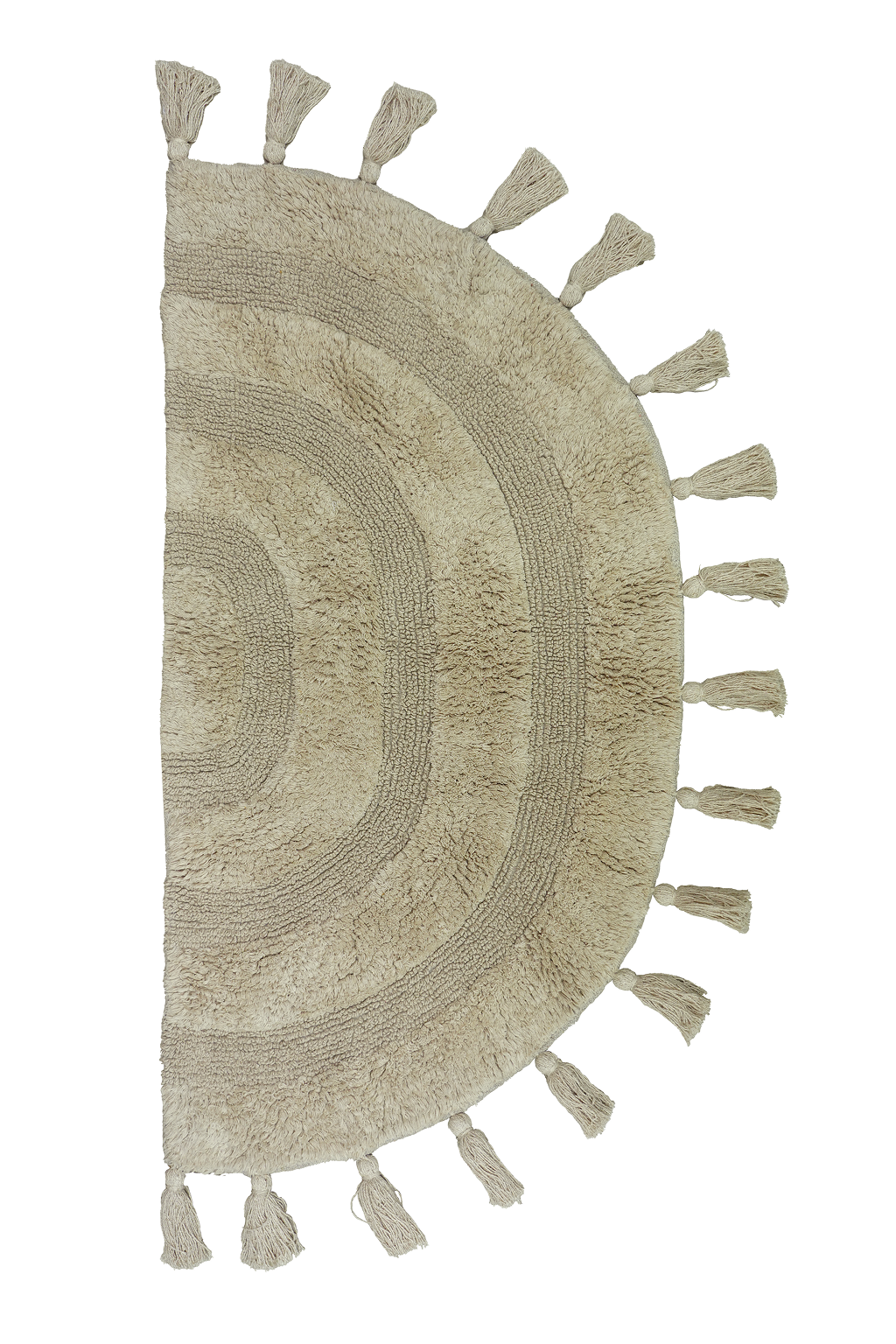 Half Circle Bohemian Bathroom Rug with Handwoven Chrochet Border, Beautifully Handcrafted 100% Cotton Mat ", Round Boho Bedroom Rug, Boho Bathroom Décor, Machine Washable - Honey Mustard