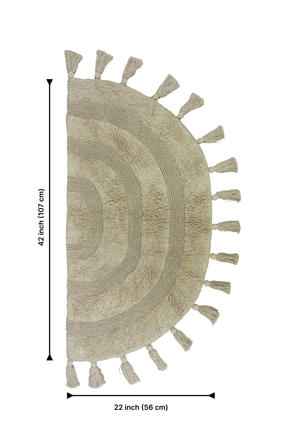 Half Circle Bohemian Bathroom Rug with Handwoven Chrochet Border, Beautifully Handcrafted 100% Cotton Mat ", Round Boho Bedroom Rug, Boho Bathroom Décor, Machine Washable - Honey Mustard