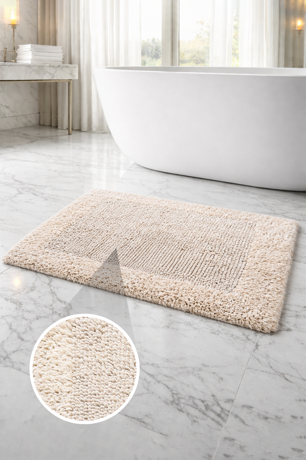 Savi Home Bath Mat Rug  100% Pure Cotton, Super Soft Bath Rugs, Plush & Absorbent, Hand Tufted Heavy Weight Construction, Full Reversible Step Out Rugs