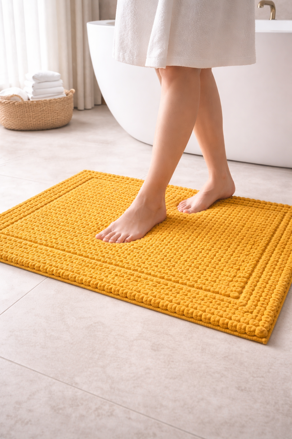 Bath Mat Rug 17x24 Honey Mustard, 100% Pure Cotton, Super Soft Bath Rug, Plush & Absorbent, Hand Tufted Heavy Weight Construction, Full Reversible Step Out Rugs