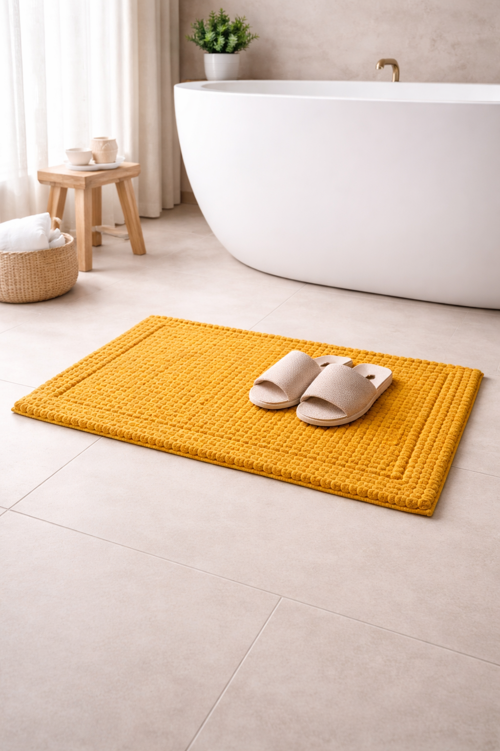 Bath Mat Rug 17x24 Honey Mustard, 100% Pure Cotton, Super Soft Bath Rug, Plush & Absorbent, Hand Tufted Heavy Weight Construction, Full Reversible Step Out Rugs