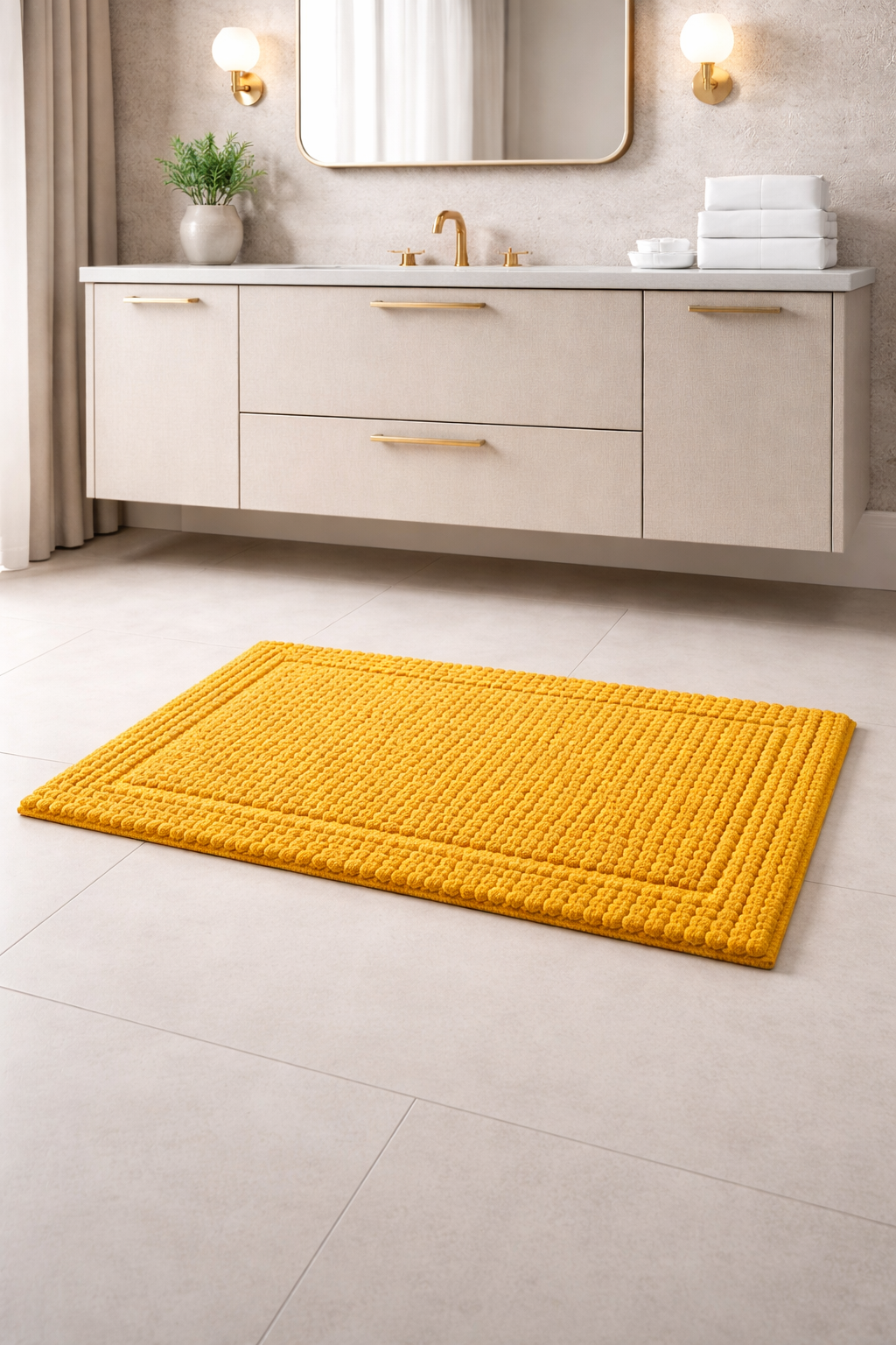 Bath Mat Rug 17x24 Honey Mustard, 100% Pure Cotton, Super Soft Bath Rug, Plush & Absorbent, Hand Tufted Heavy Weight Construction, Full Reversible Step Out Rugs